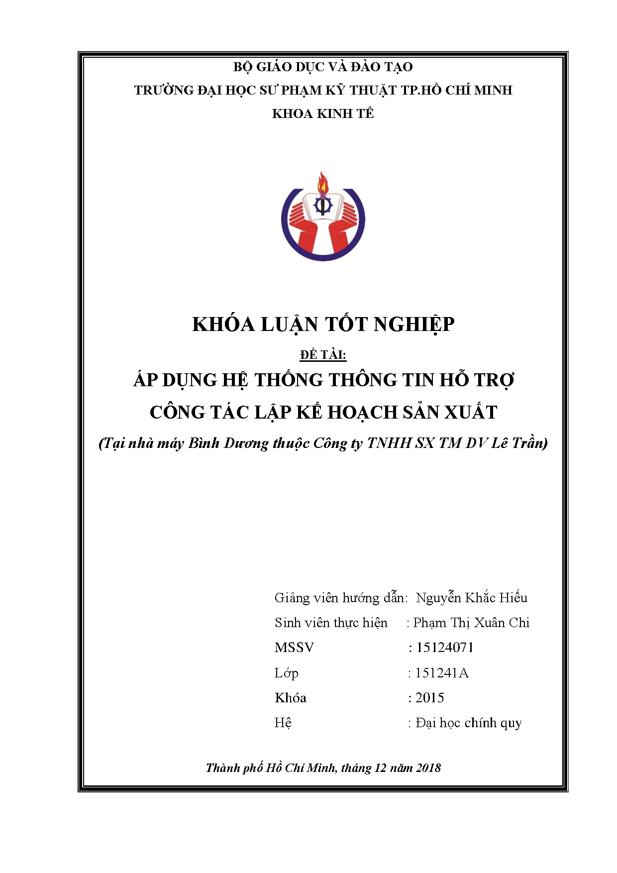 Đồ án tốt nghiệp - Áp dụng hệ thống thông tin hỗ trợ công tác lập kế hoạch sản xuất