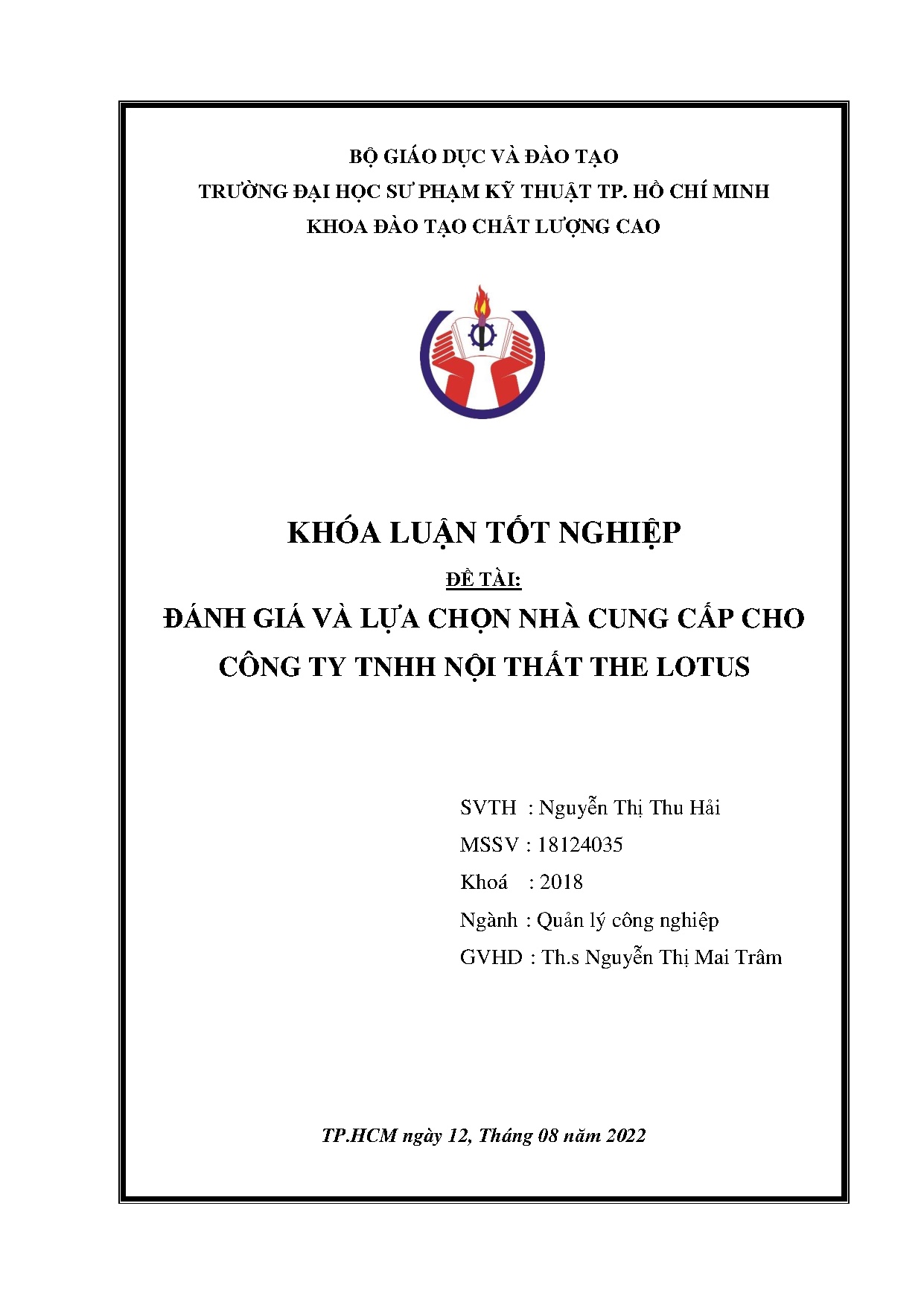 Đồ án tốt nghiệp - Đánh giá và lựa chọn nhà cung cấp cho Công ty TNHH nội thất The Lotus
