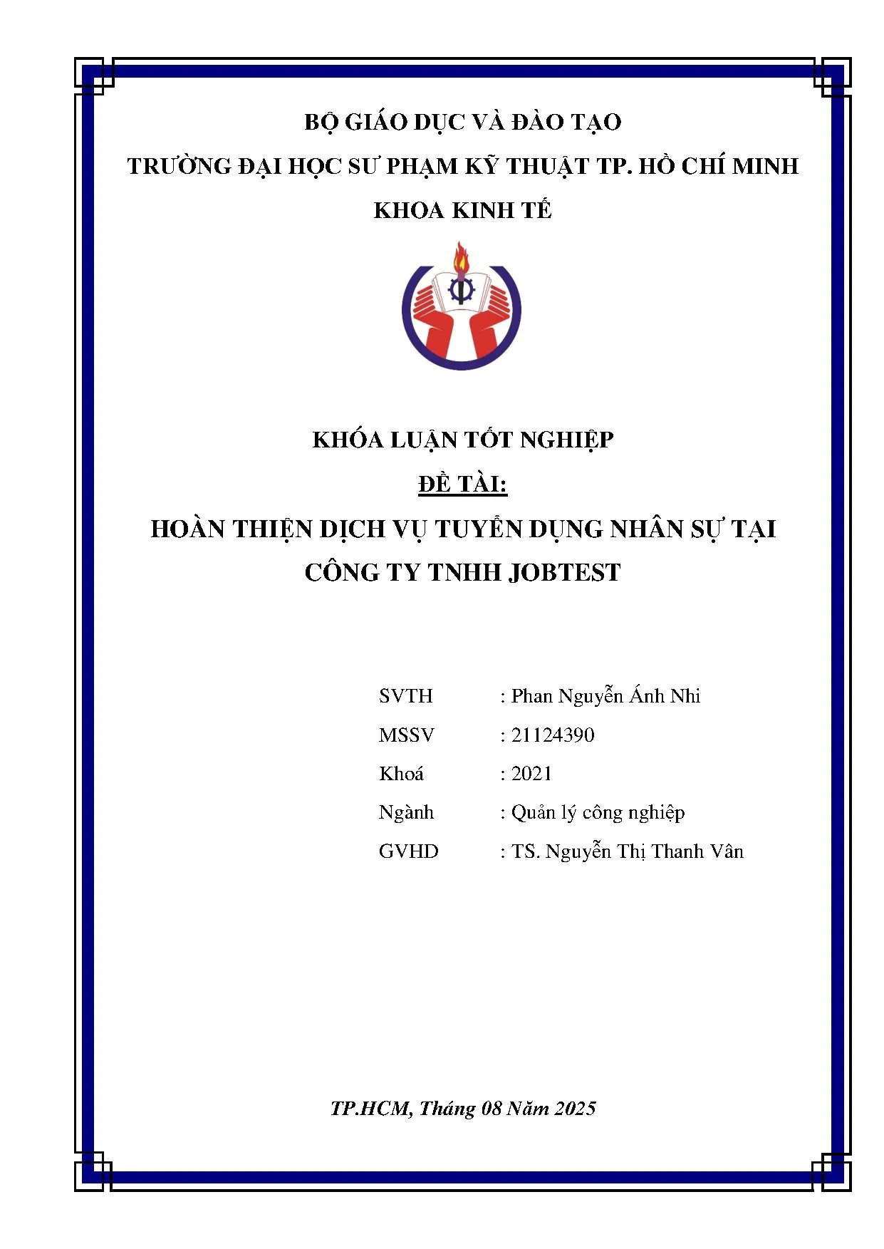 Đồ án tốt nghiệp - Hoàn thiện dịch vụ tuyển dụng nhân sự tại Công ty TNHH JOBTEST