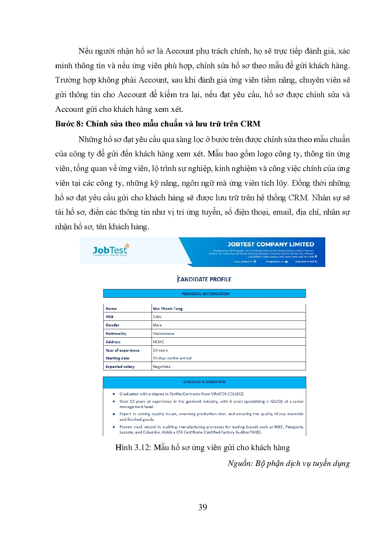 Đồ án tốt nghiệp - Hoàn thiện dịch vụ tuyển dụng nhân sự tại Công ty TNHH JOBTEST - Trang 50