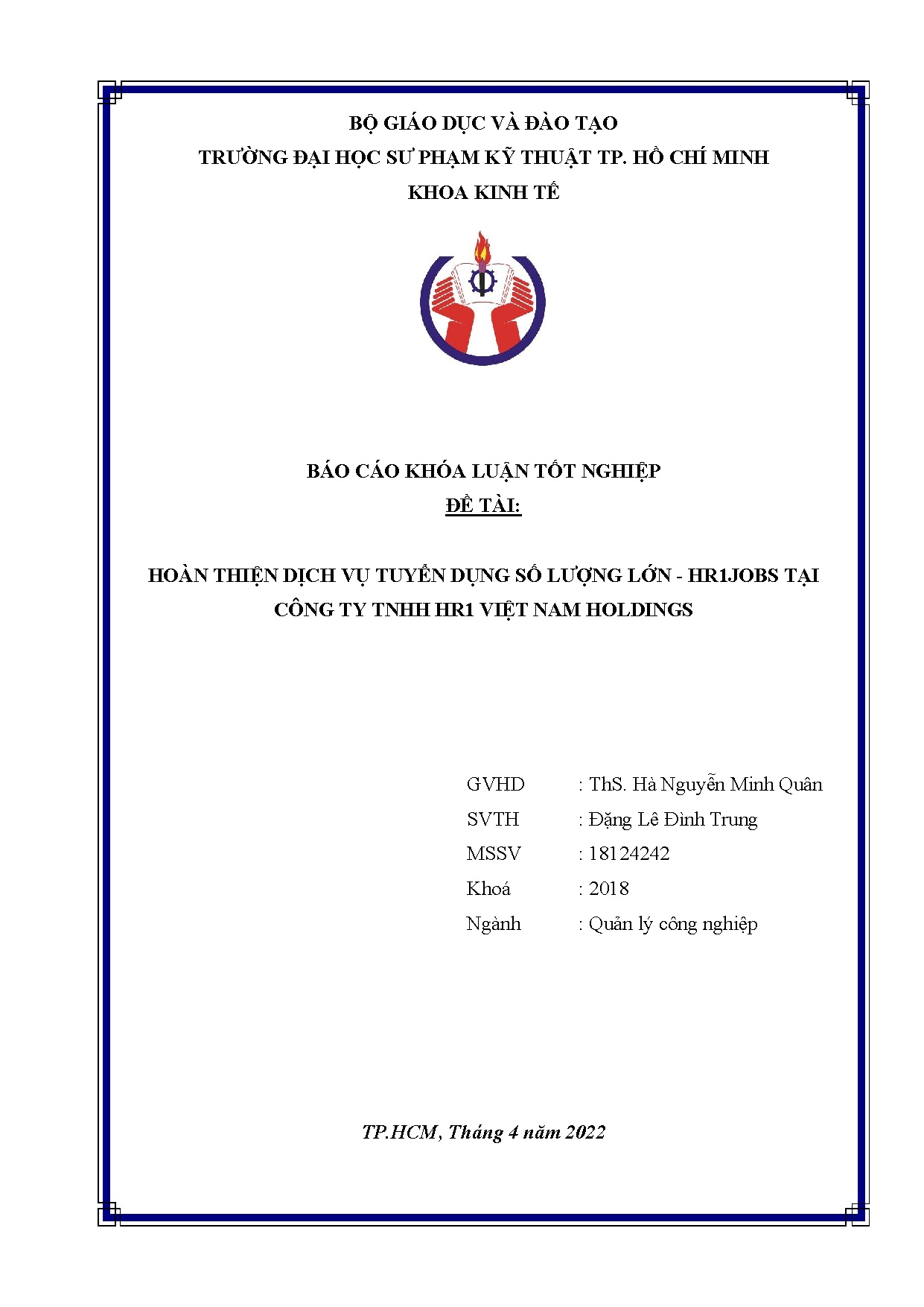 Đồ án tốt nghiệp - Hoàn thiện dịch vụ tuyển dụng số lượng lớn - HR1JOBS tại Công ty TNHH HR1 Việt NH