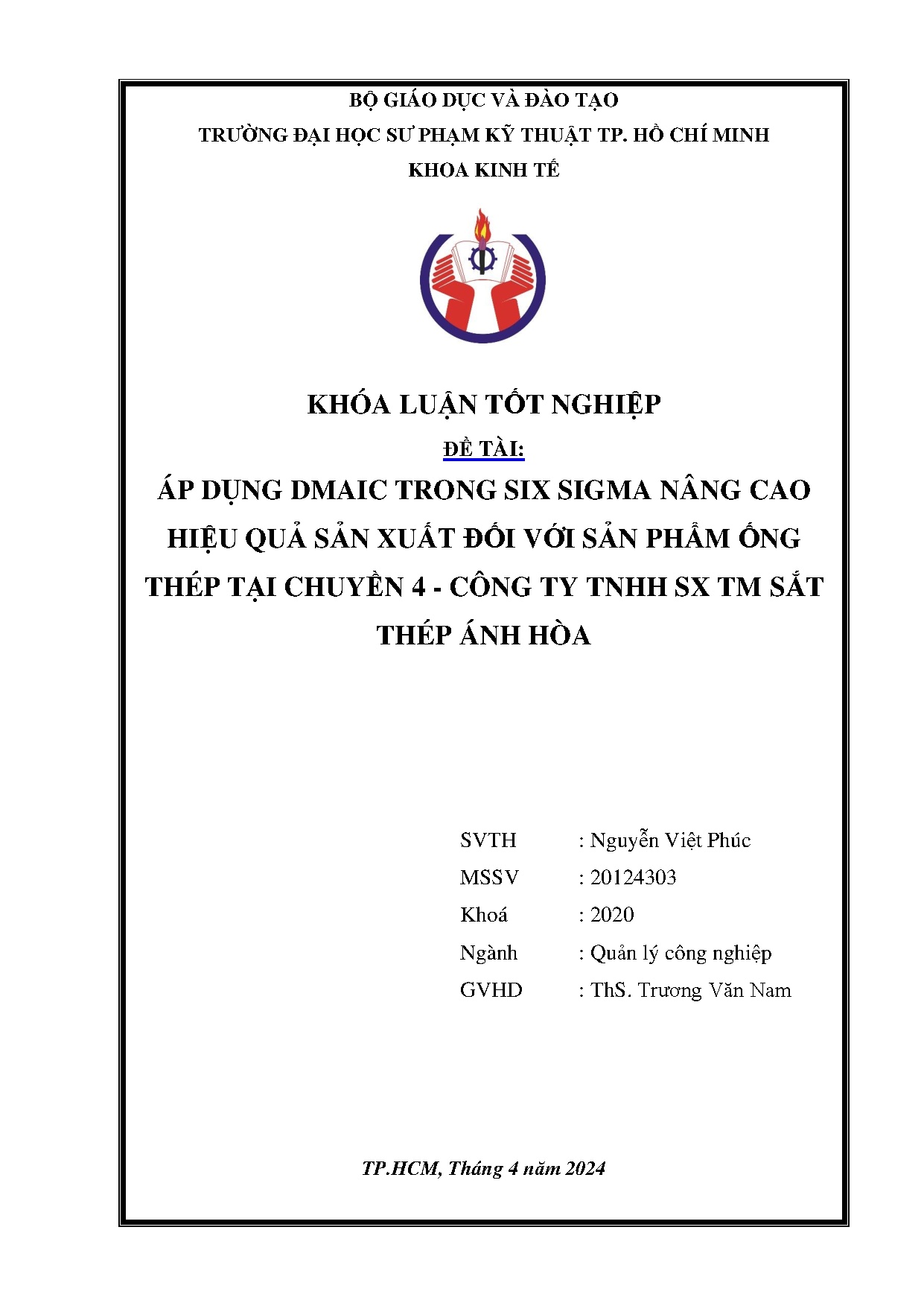 Đồ án tốt nghiệp - Áp dụng Dmaic trong Six Sigma nâng cao hiệu quả sản xuất ĐVSPỐTTC 4 - CTTSTSTÁH