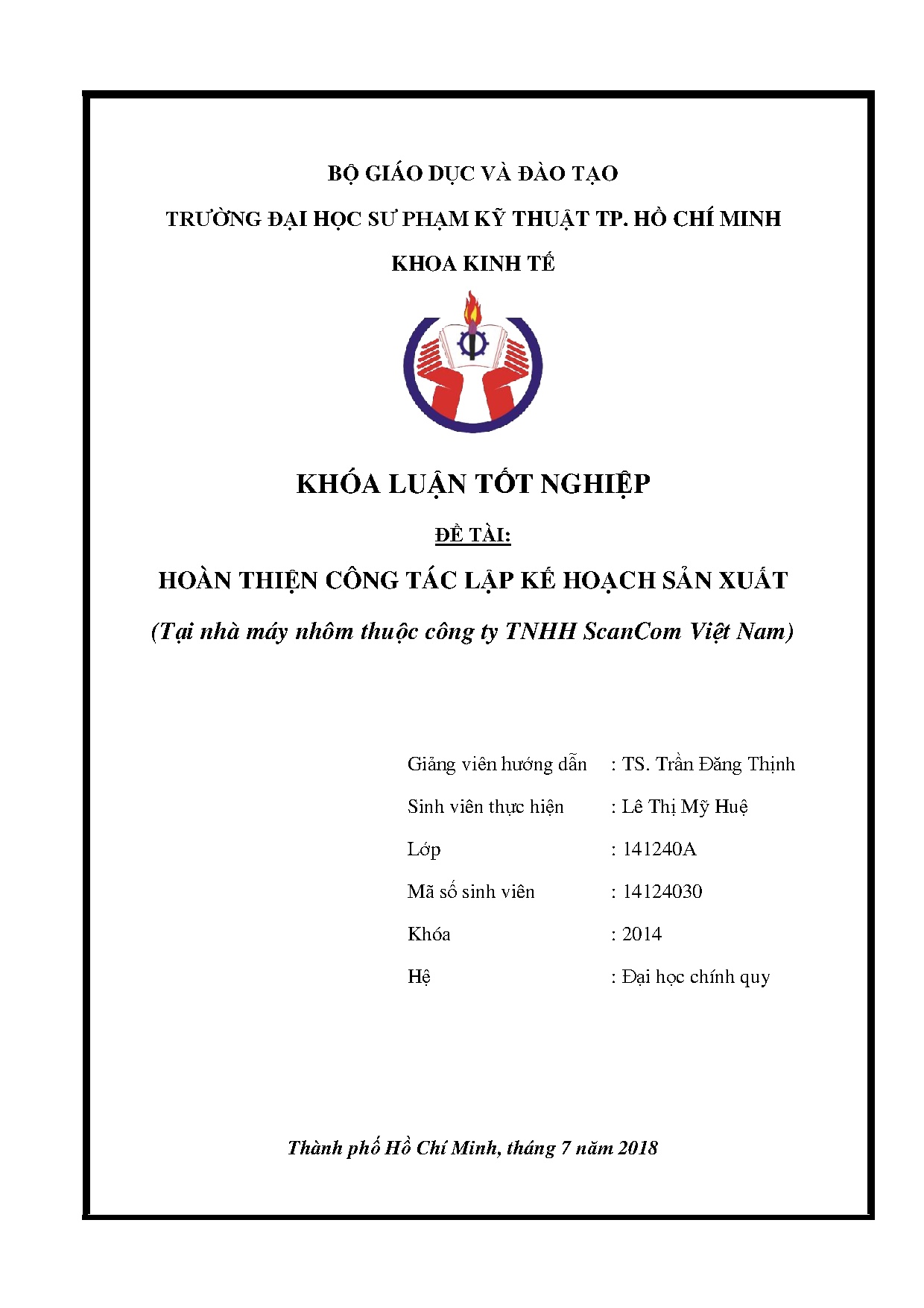 Đồ án tốt nghiệp - Hoàn thiện công tác lập kế hoạch sản xuất (tại nhà máy nhôm thuộc Công ty TSVN