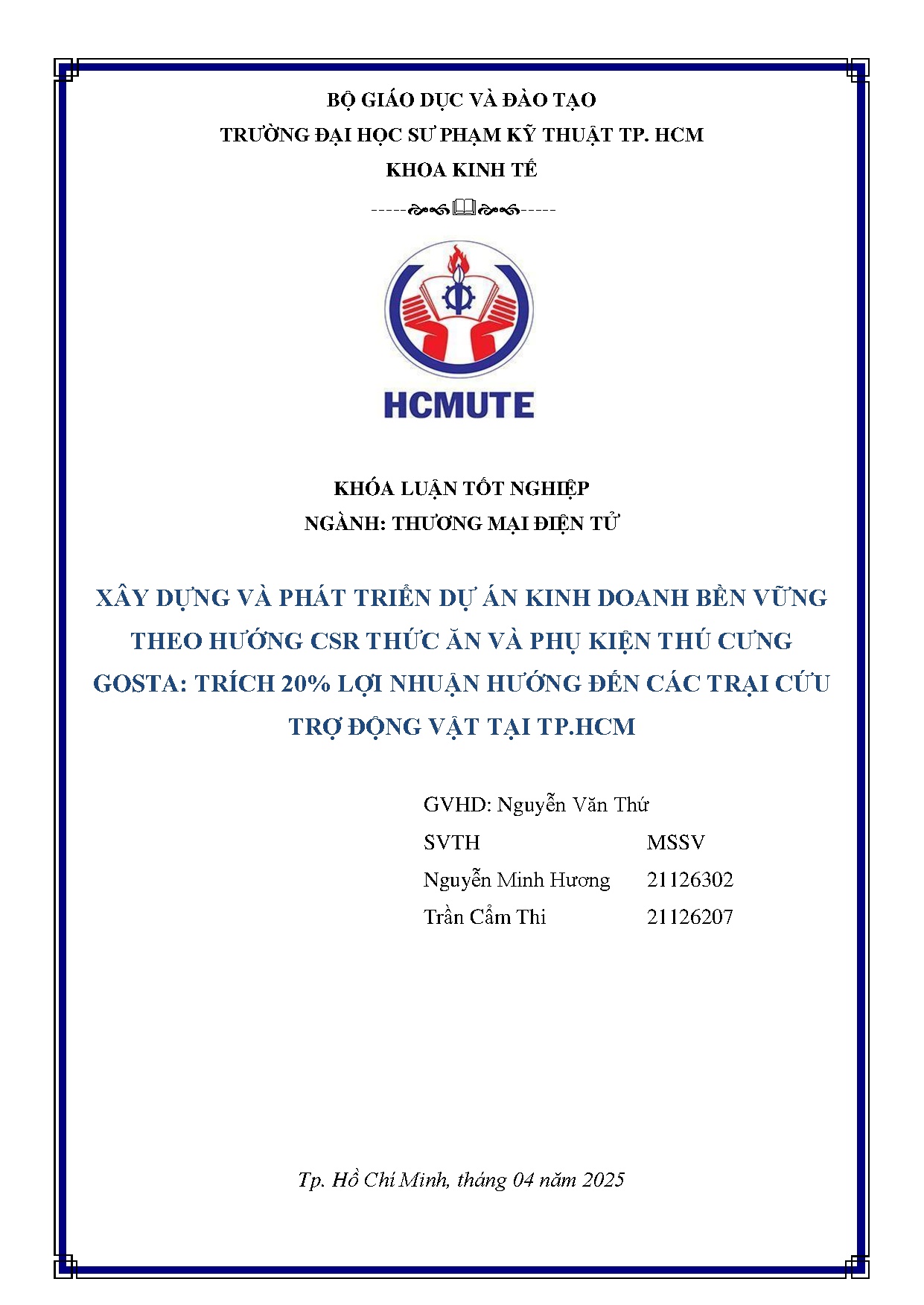 Đồ án tốt nghiệp - Xây dựng và phát triển dự án kinh doanh bền vững theo HCTĂVPKTCGT 2 LNHĐCTCTĐVTT