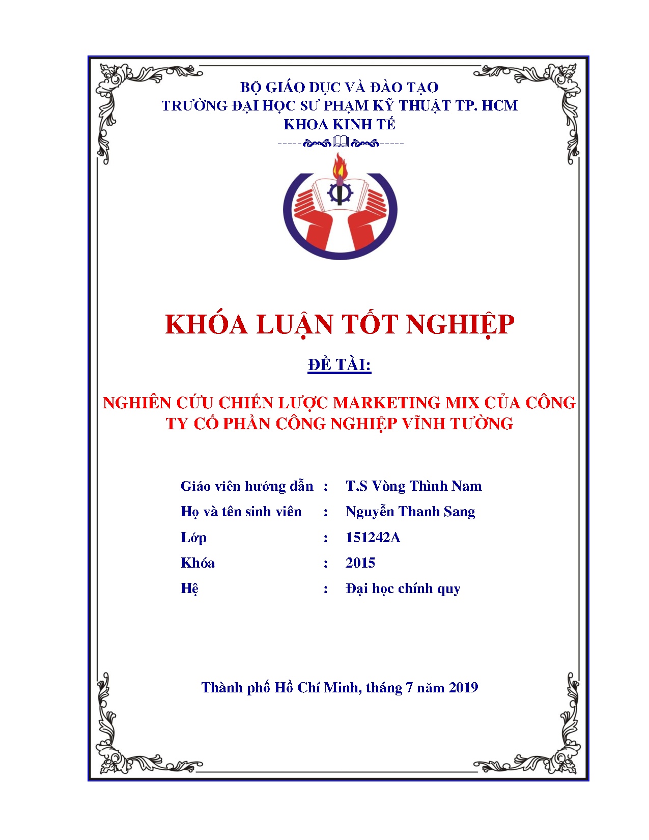 Đồ án tốt nghiệp - Nghiên cứu chiến lược marketing Mix của công ty cổ phần công nghiệp Vĩnh Tường