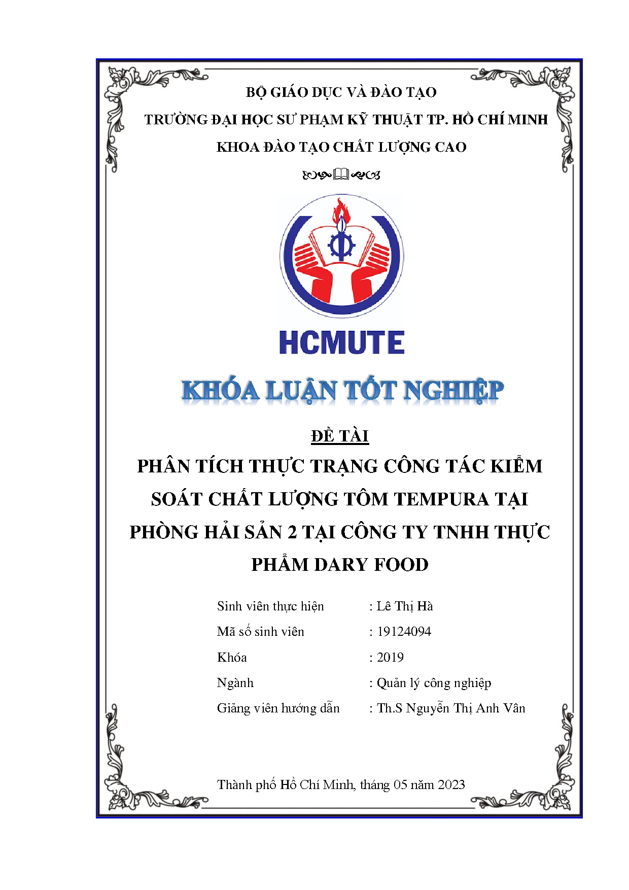 Đồ án tốt nghiệp - Phân tích thực trạng công tác kiểm soát chất lượng tôm Tempura tại PHS 2 TCTTTPDF