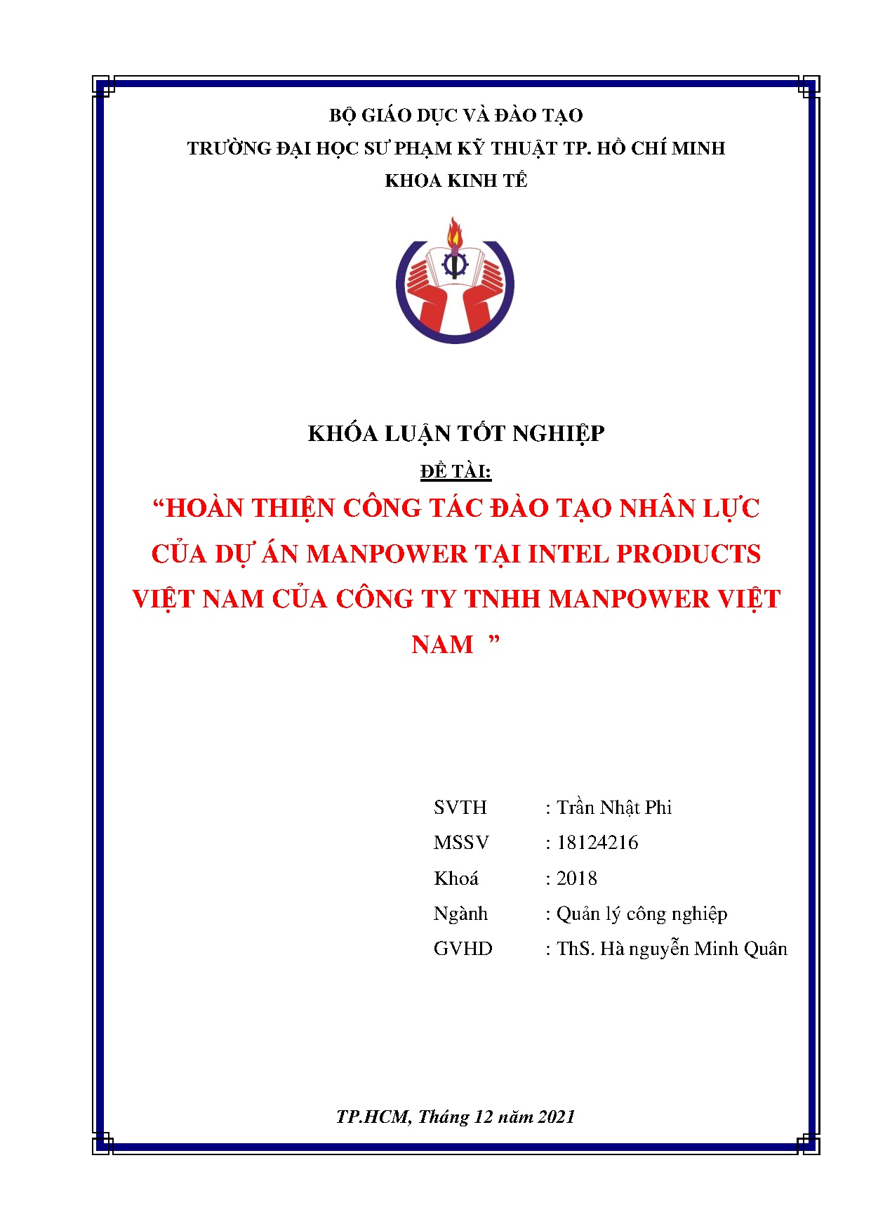 Đồ án tốt nghiệp - Hoàn thiện công tác đào tạo nhân lực của dự án Manpower tại Intel PVNCCTTMVN