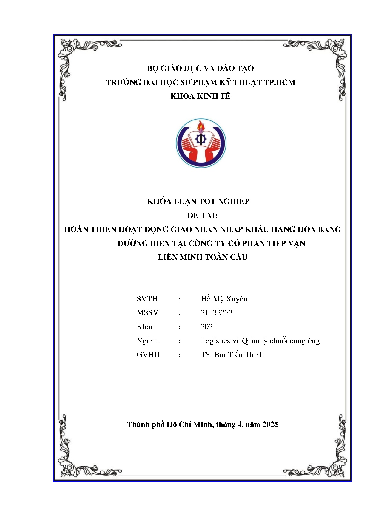 Đồ án tốt nghiệp - Hoàn thiện hoạt động giao nhận nhập khẩu hàng hóa bằng đường biển tại CTCPTVLMTC