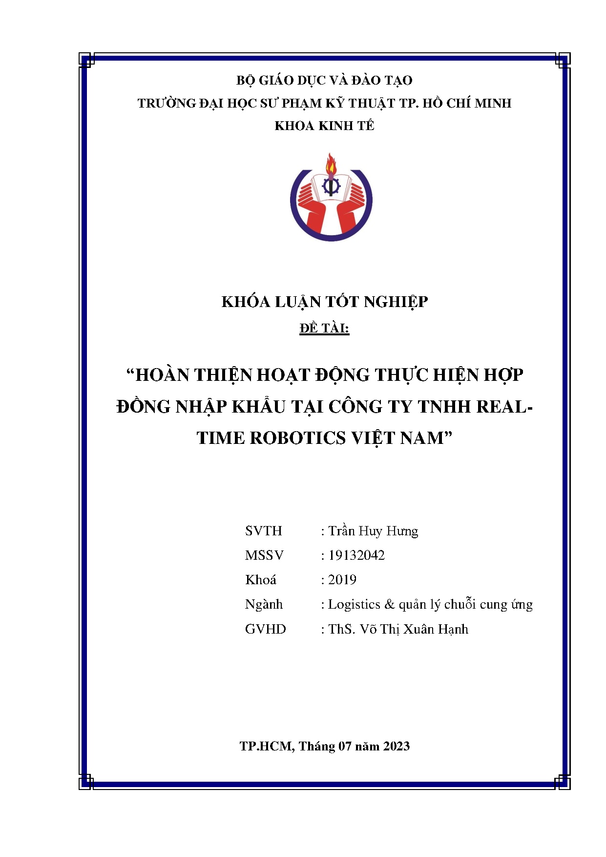 Đồ án tốt nghiệp - Hoàn thiện hoạt động thực hiện hợp đồng nhập khẩu tại Công ty TNHH Real - TRVN