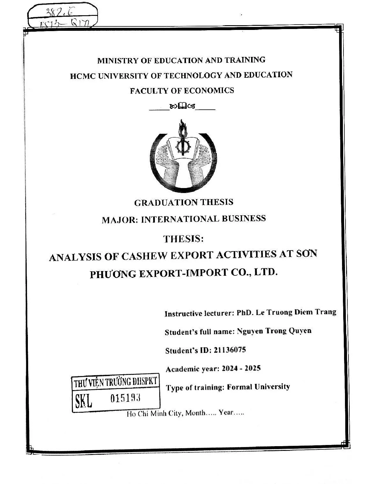 Đồ án tốt nghiệp - Analysis of cashew export activities at Son Phuong Export-Import Co., Ltd.