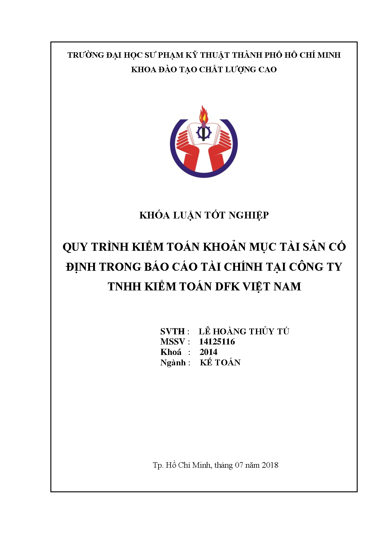 Đồ án tốt nghiệp - Quy trình Kiểm toán khoản mục tài sản cố định trong báo cáo tài chính TCTTKTDVN