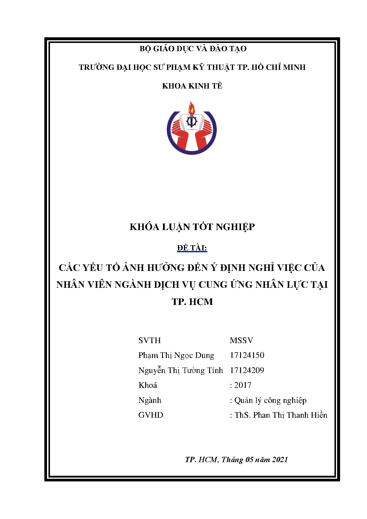 Đồ án tốt nghiệp - Các yếu tố ảnh hưởng đến ý định nghỉ việc của nhân viên ngành dịch vụ cung ỨNLTT