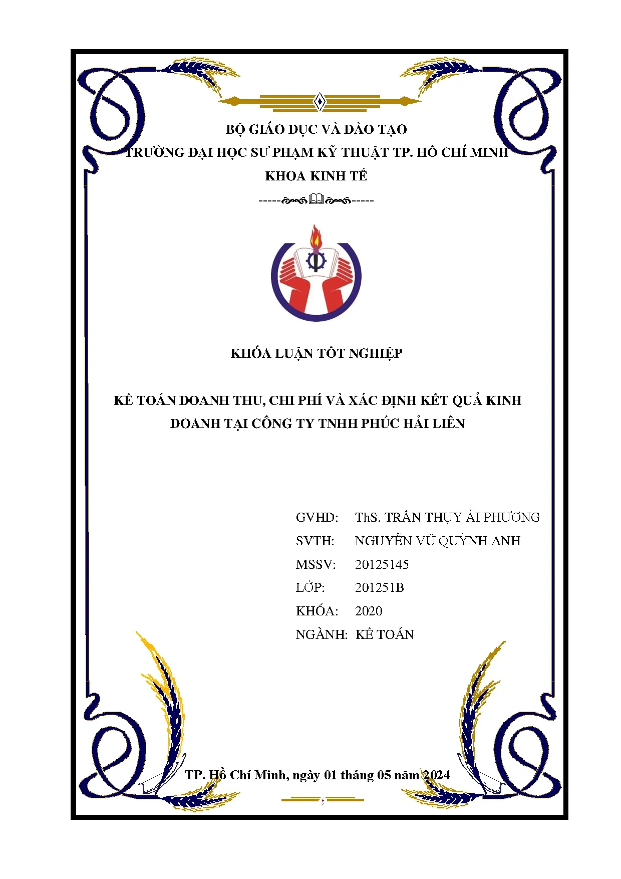 Đồ án tốt nghiệp - Kế toán doanh thu, chi phí và xác định kết quả kinh doanh tại công ty TNHH PHL