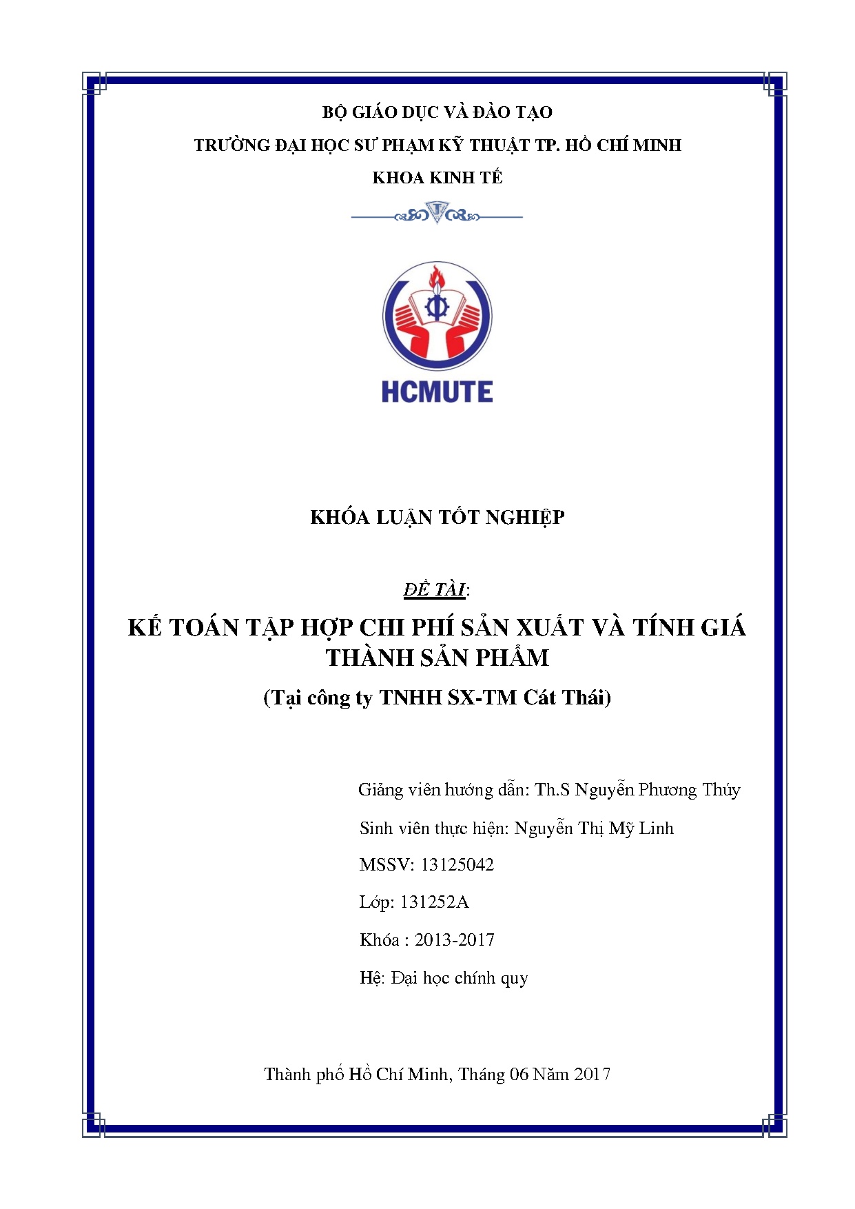 Đồ án tốt nghiệp - Kế toán tập hợp chi phí sản xuất và tính giá thành sản phẩm (Tại Công ty TS - TCT