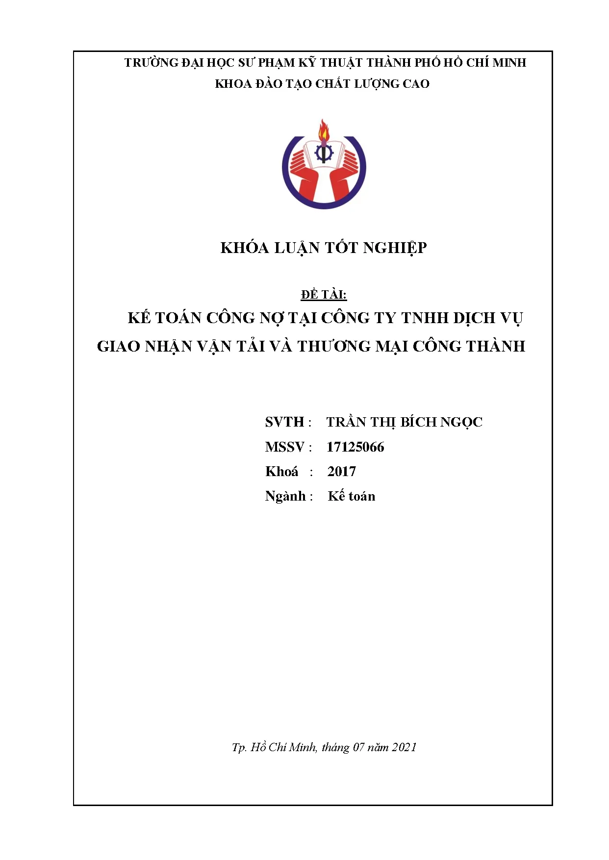 Đồ án tốt nghiệp - Kế toán công nợ tại Công ty TNHH Dịch vụ giao nhận vận tải và Thương mại Công T