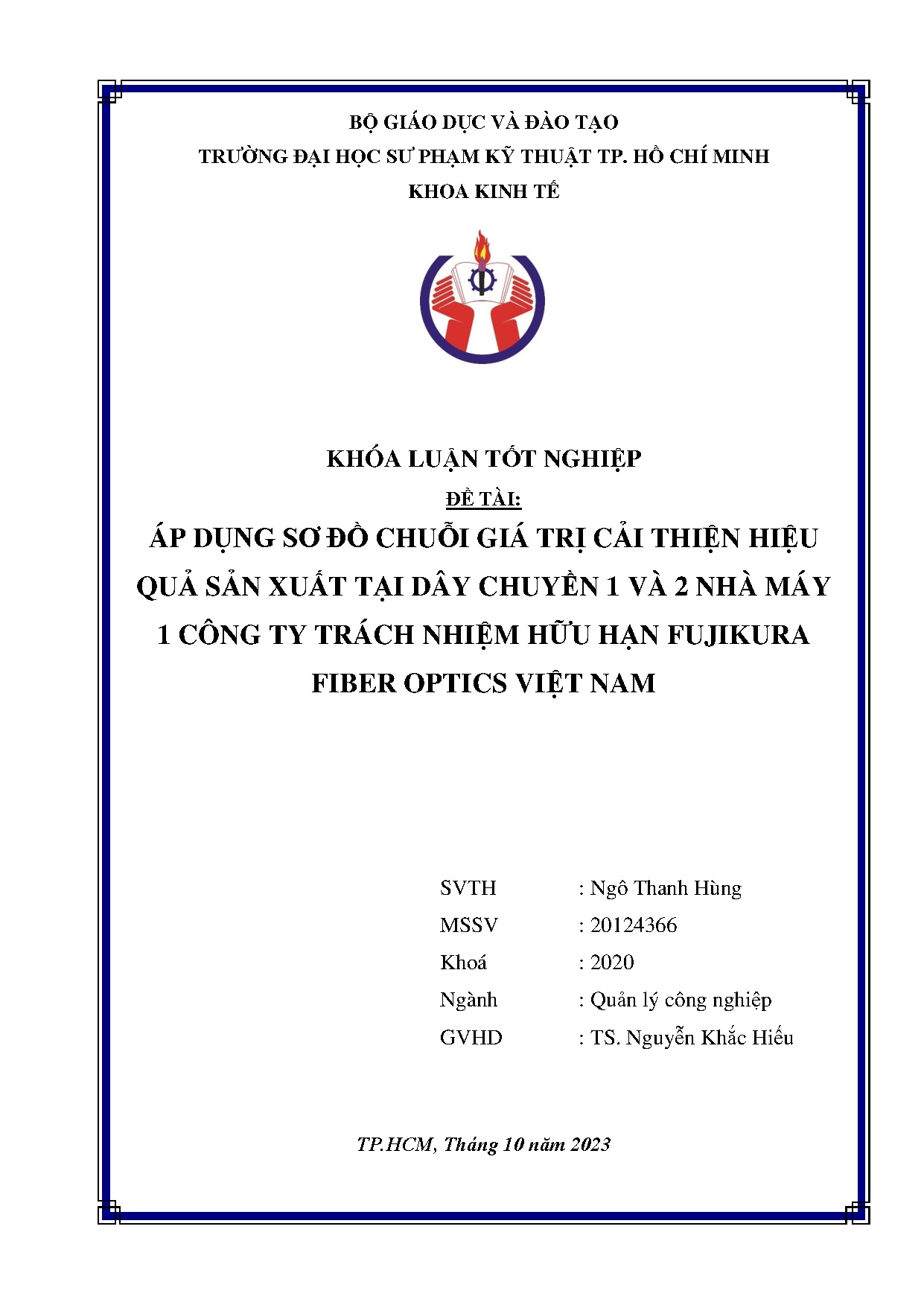 Đồ án tốt nghiệp - Áp dụng sơ đồ chuỗi giá trị cải thiện hiệu quả sản XTDC 1 V 2 NM 1 CTTNHHFFOVN