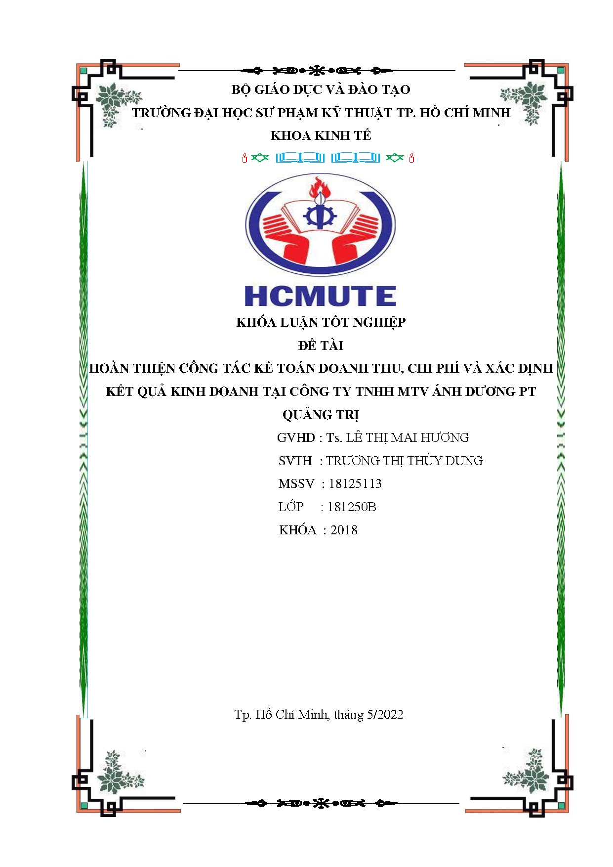 Đồ án tốt nghiệp - Hoàn thiện công tác kế toán doanh thu, chi phi và xác định kết quả KDTCTTMÁDPQT