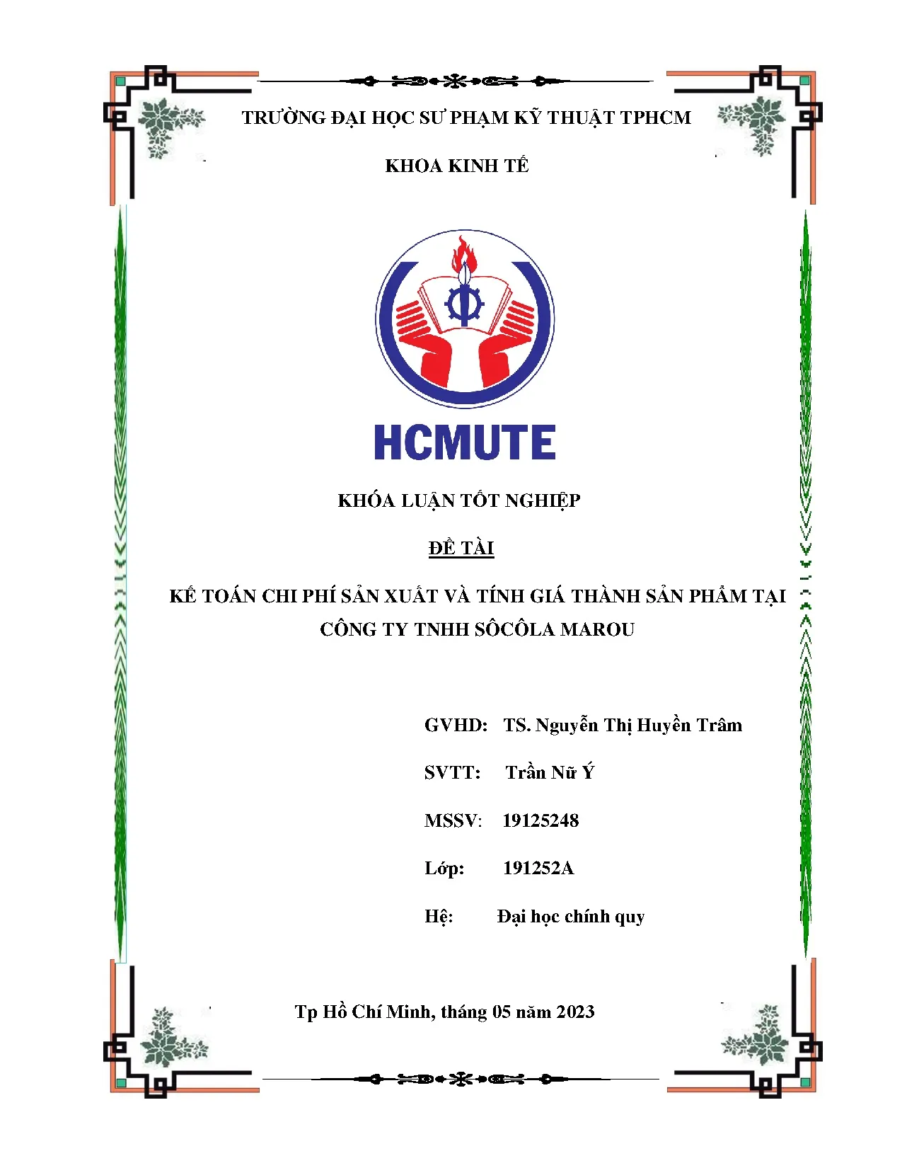 Đồ án tốt nghiệp - Kế toán chi phí sản xuất và tính giá thành sản phẩm tại Công ty TNHH Sôcôla Marou