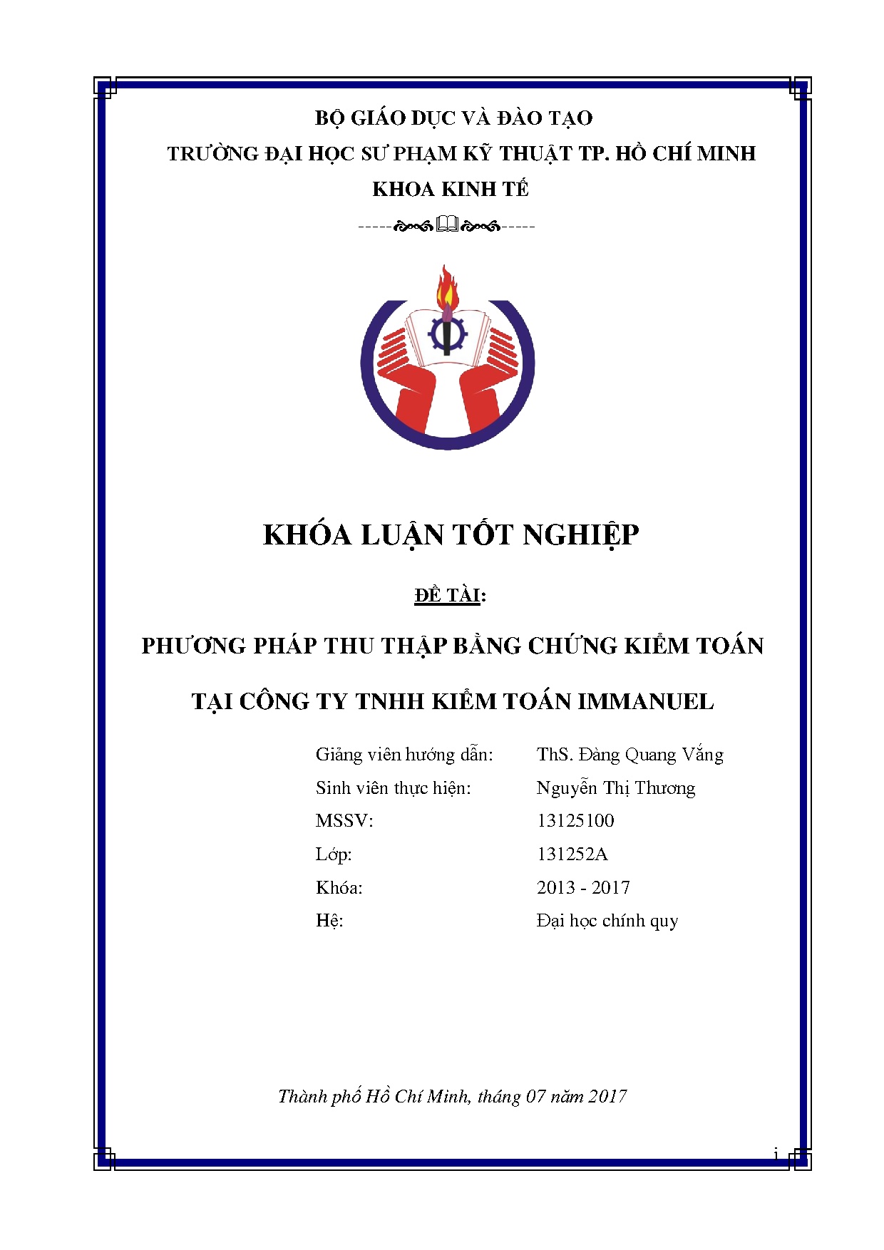 Đồ án tốt nghiệp - Phương pháp thu thập bằng chứng kiểm toán tại Công ty TNHH Kiểm toán IMMANUEL