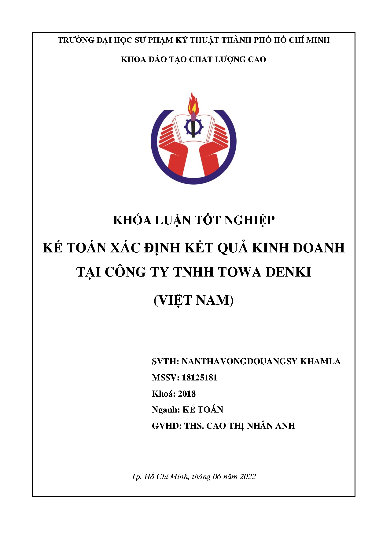 Đồ án tốt nghiệp - Kế toán xác định kết quả kinh doanh tại Công ty TNHH Towa Denki (Việt Nam)