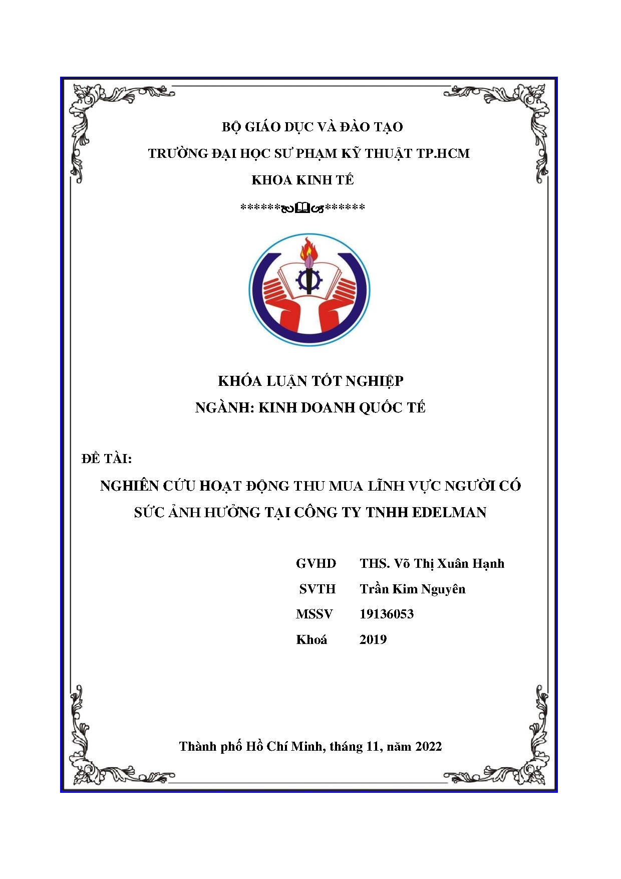 Đồ án tốt nghiệp - Nghiên cứu hoạt động thu mua lĩnh vực người có sức ảnh hưởng tại Công ty TNHH E