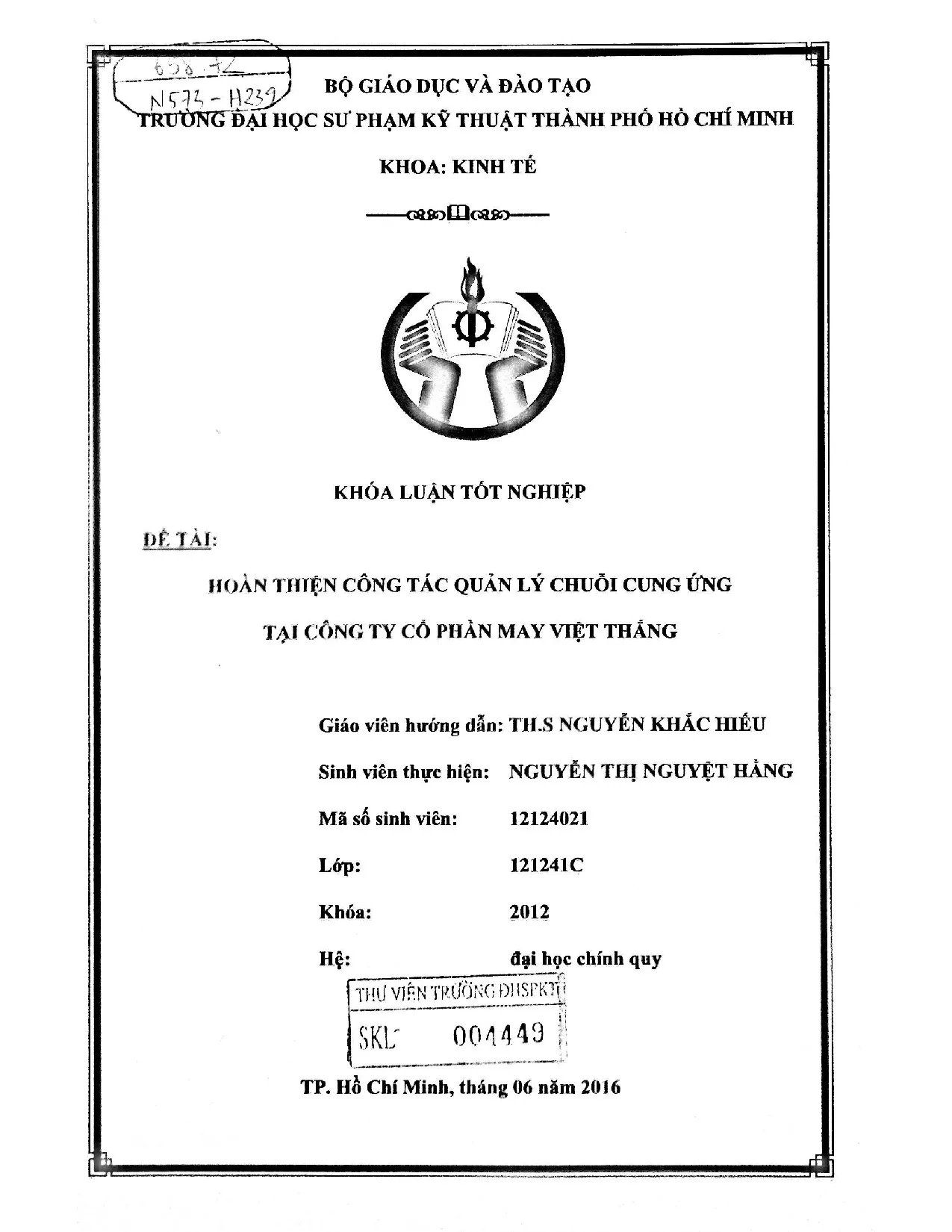Đồ án tốt nghiệp - Hoàn thiện công tác quản lý chuỗi cung ứng tại Công ty Cổ phần may Việt Thắng