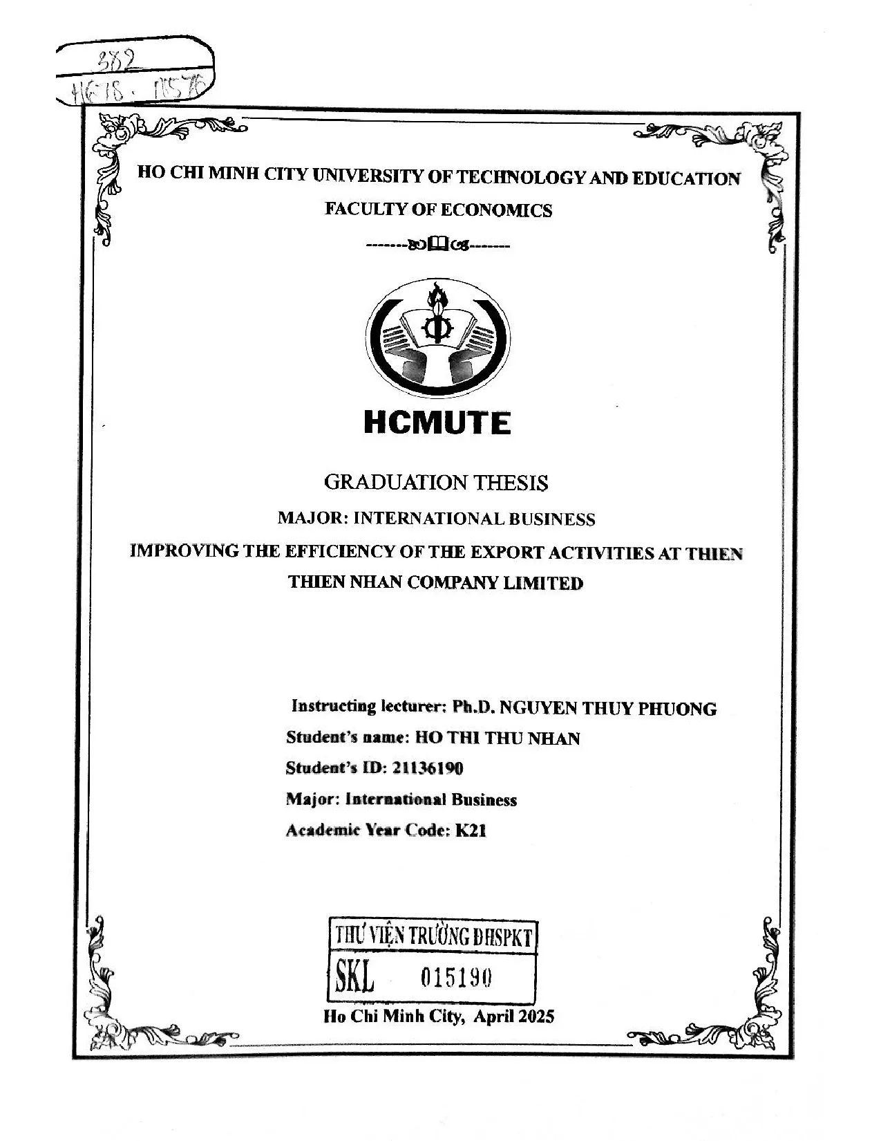 Đồ án tốt nghiệp - Improving the efficiency of the export activities at Thien Thien Nhan Company L
