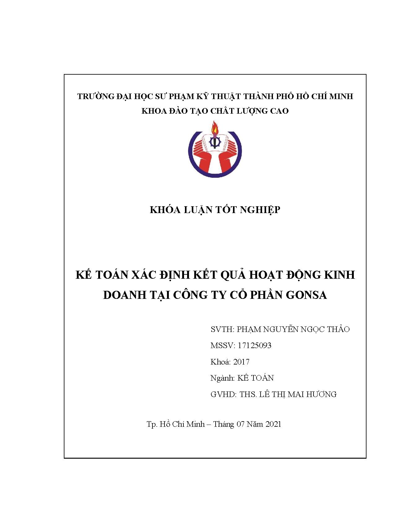 Đồ án tốt nghiệp - Kế toán xác định kết quả hoạt động kinh doanh tại Công ty Cổ phần Gonsa