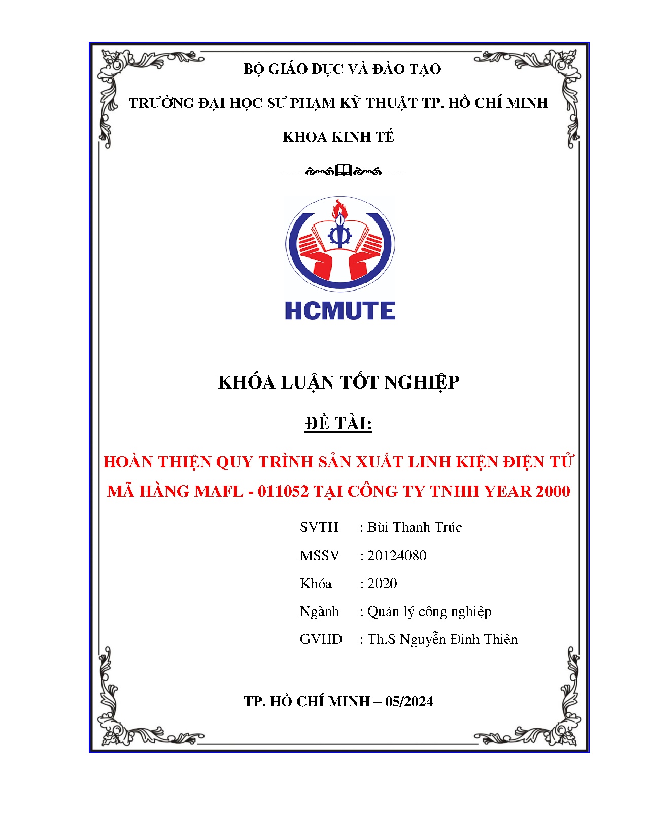 Đồ án tốt nghiệp - Hoàn thiện quy trình sản xuất linh kiện điện tử mã hàng MAFL -011052 tại CTTY 2