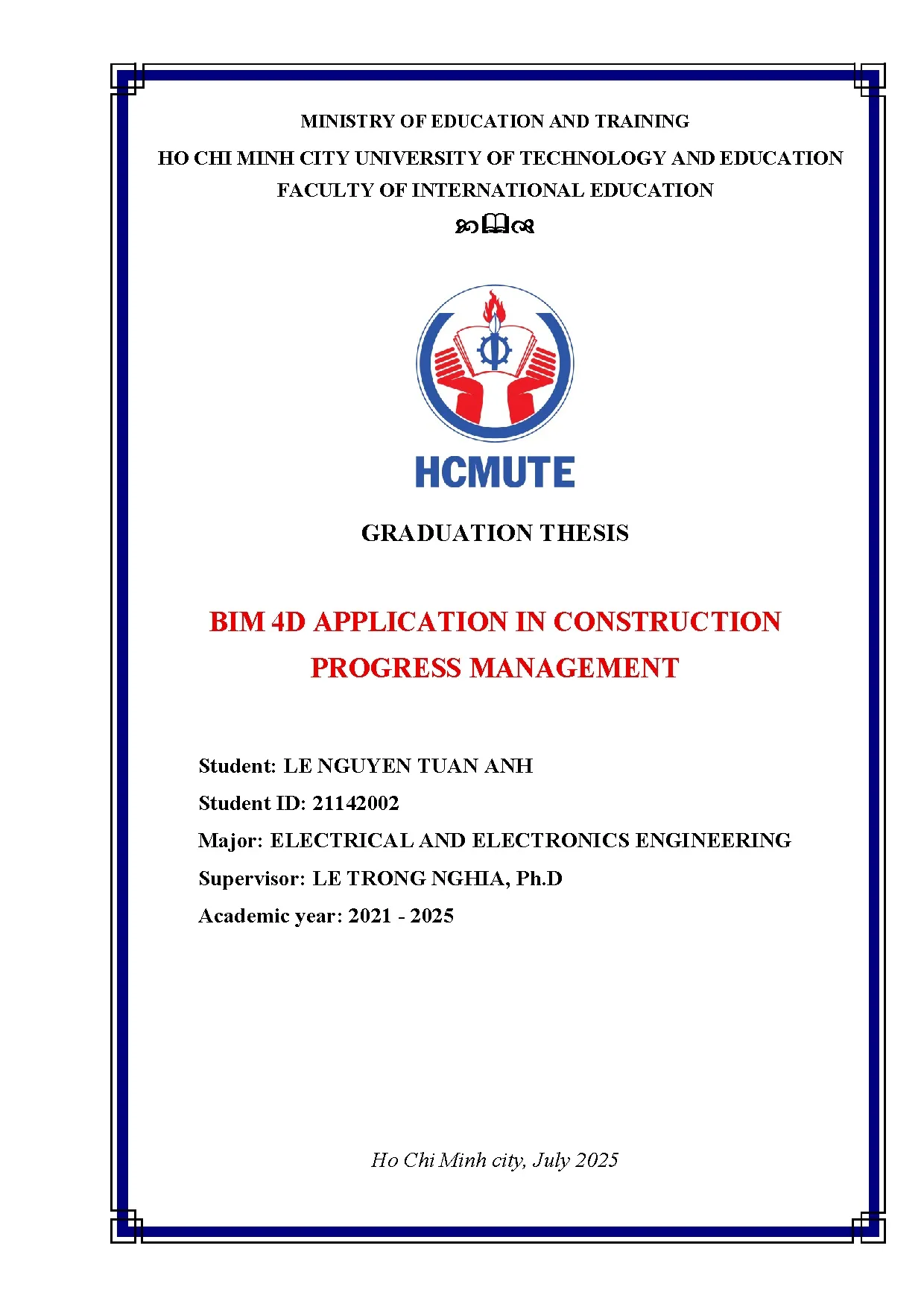 Đồ án tốt nghiệp - Bim 4D application in construction progress management.