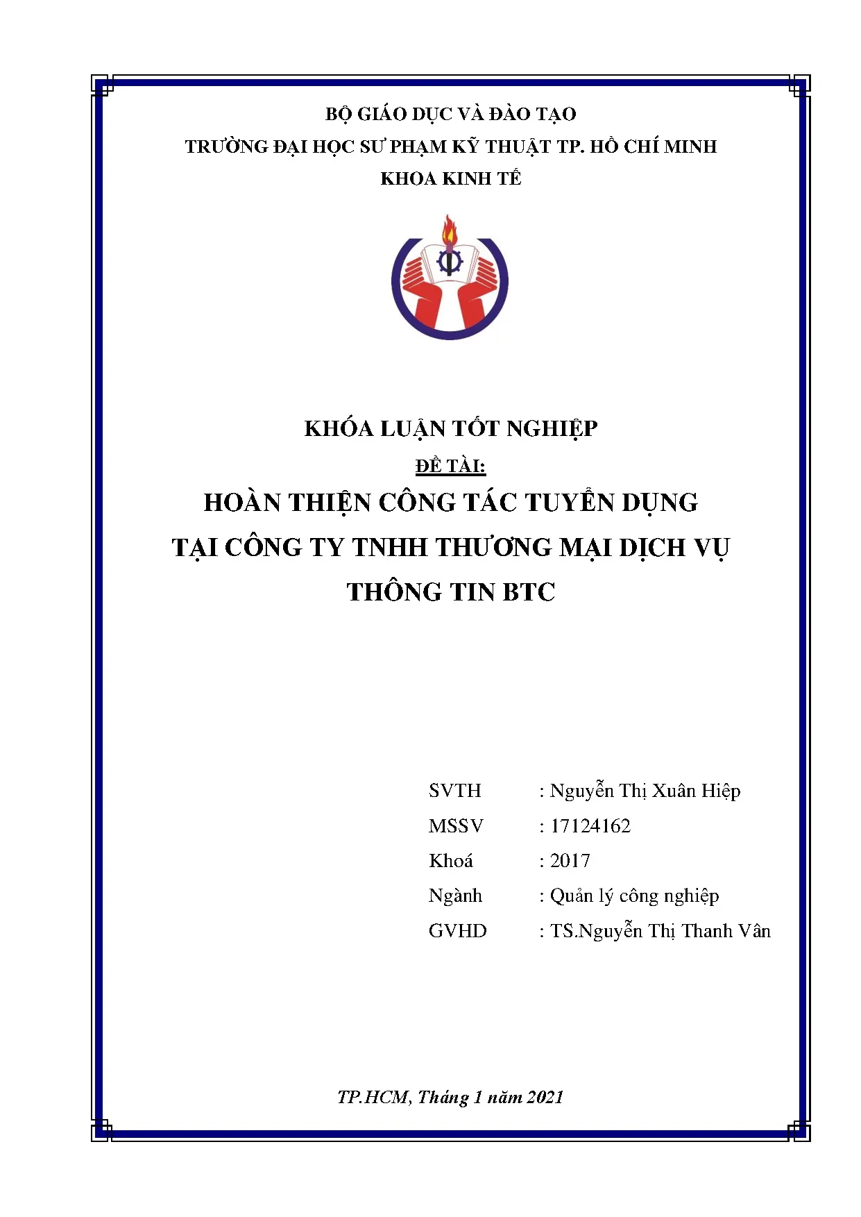 Đồ án tốt nghiệp - Hoàn thiện công tác tuyển dụng tại Công ty TNHH thương mại dịch vụ thông tin BTC