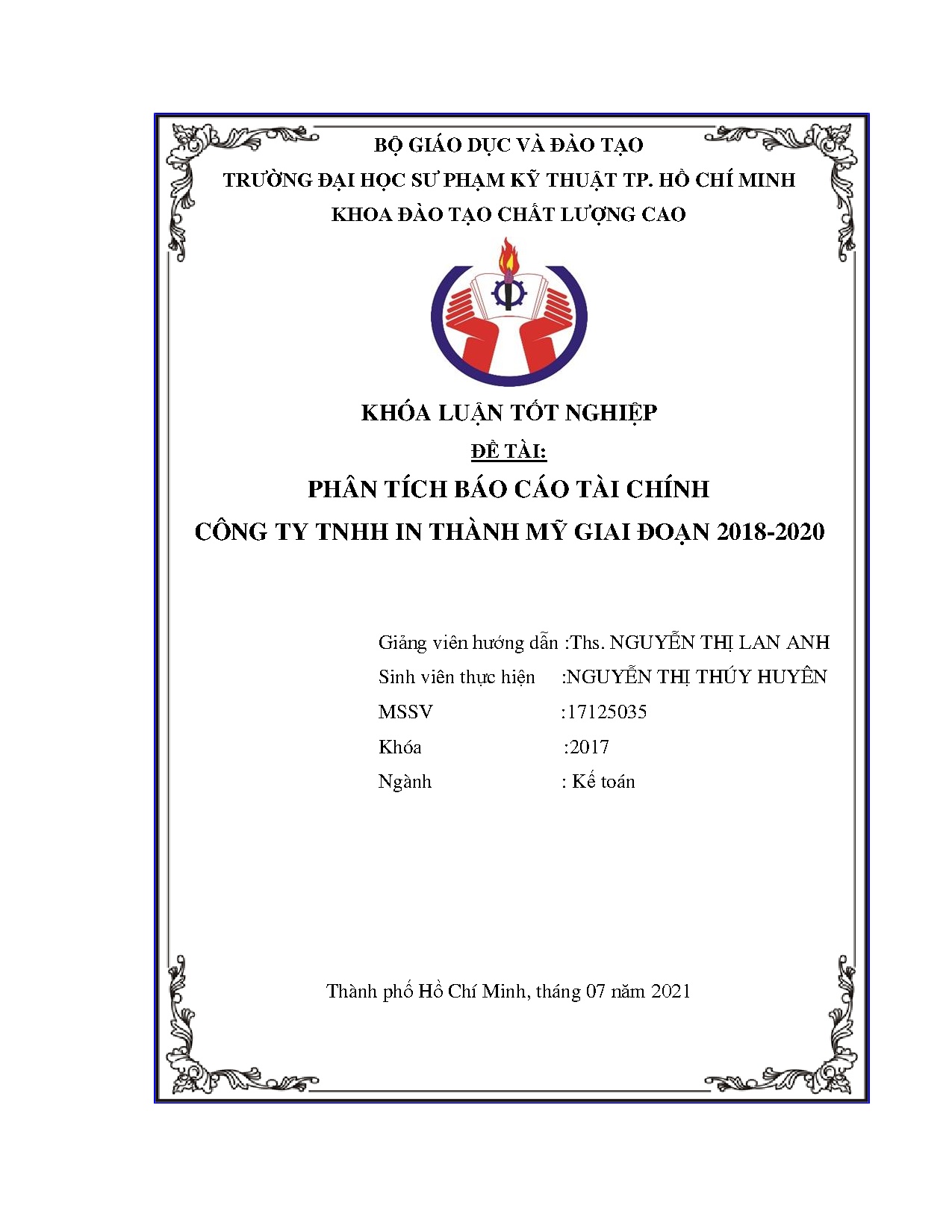 Đồ án tốt nghiệp - Phân tích báo cáo tài chính Công ty TNHH in Thành Mỹ giai đoạn 2 ĐÁTNKCLCNKT