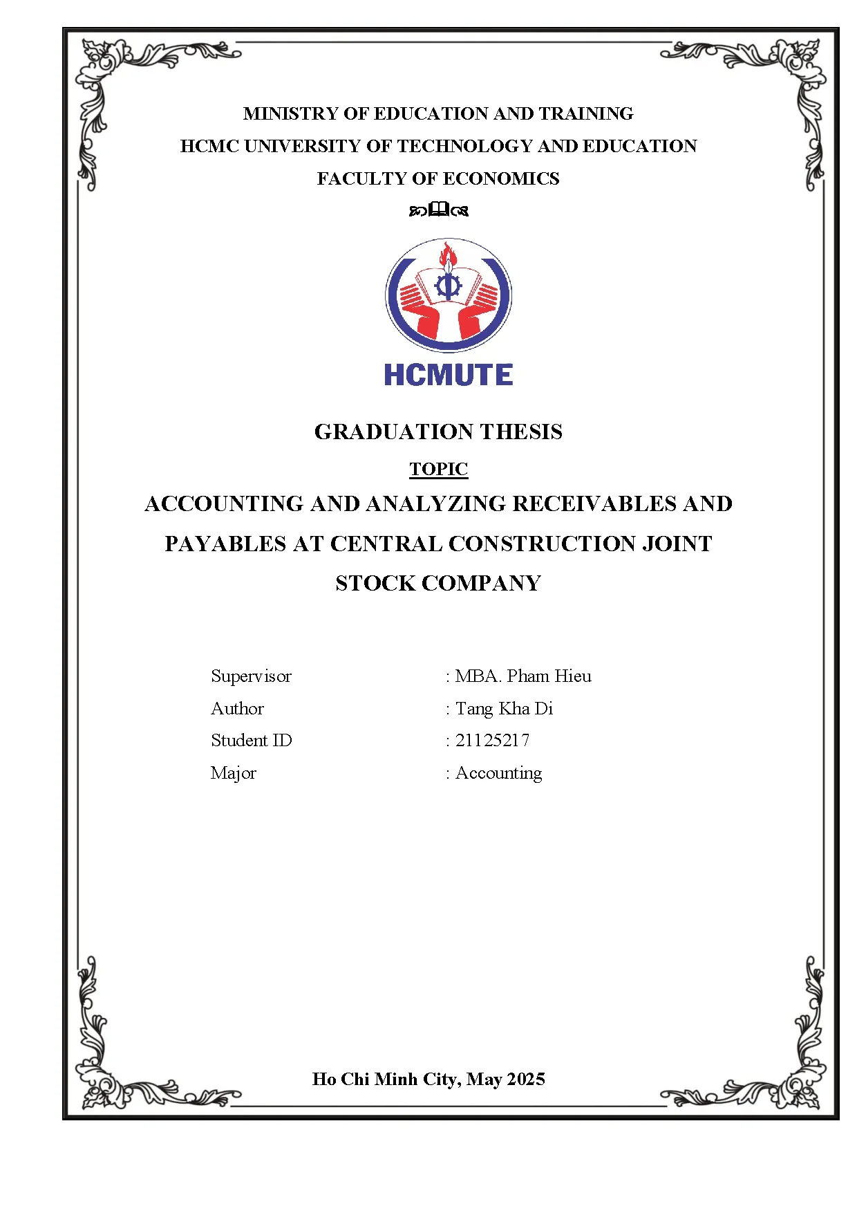 Đồ án tốt nghiệp - Accounting and analyzing receivables and payables at central construction JSC