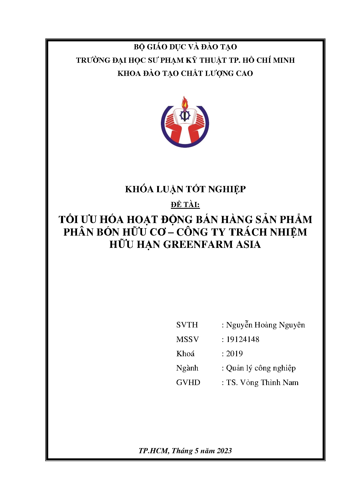 Đồ án tốt nghiệp - Tối ưu hóa hoạt động bán hàng sản phẩm phân bón hữu cơ - Công ty trách nhiệm HHGA