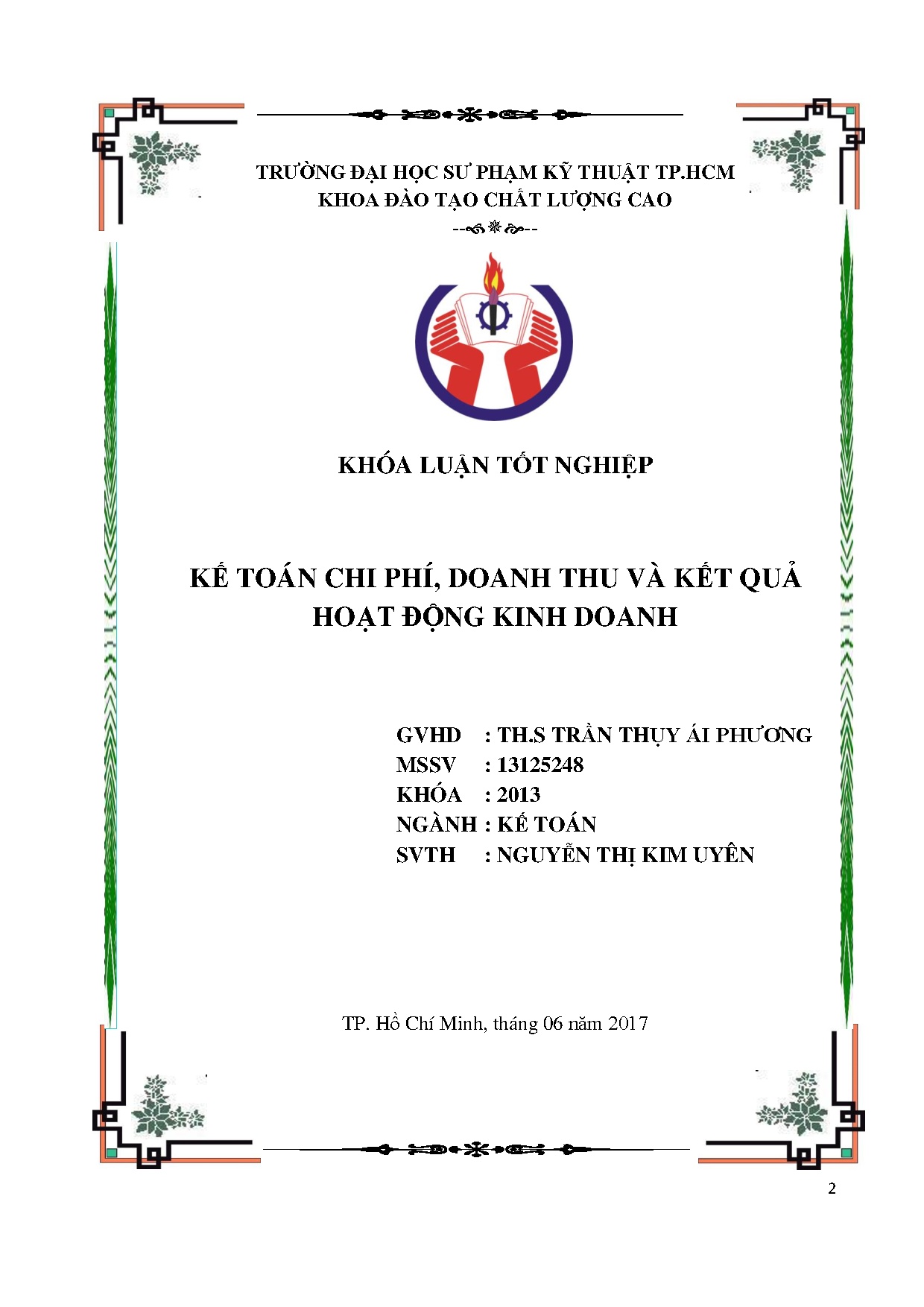 Đồ án tốt nghiệp - Kế toán chi phí, doanh thu và kết quả hoạt động kinh doanh