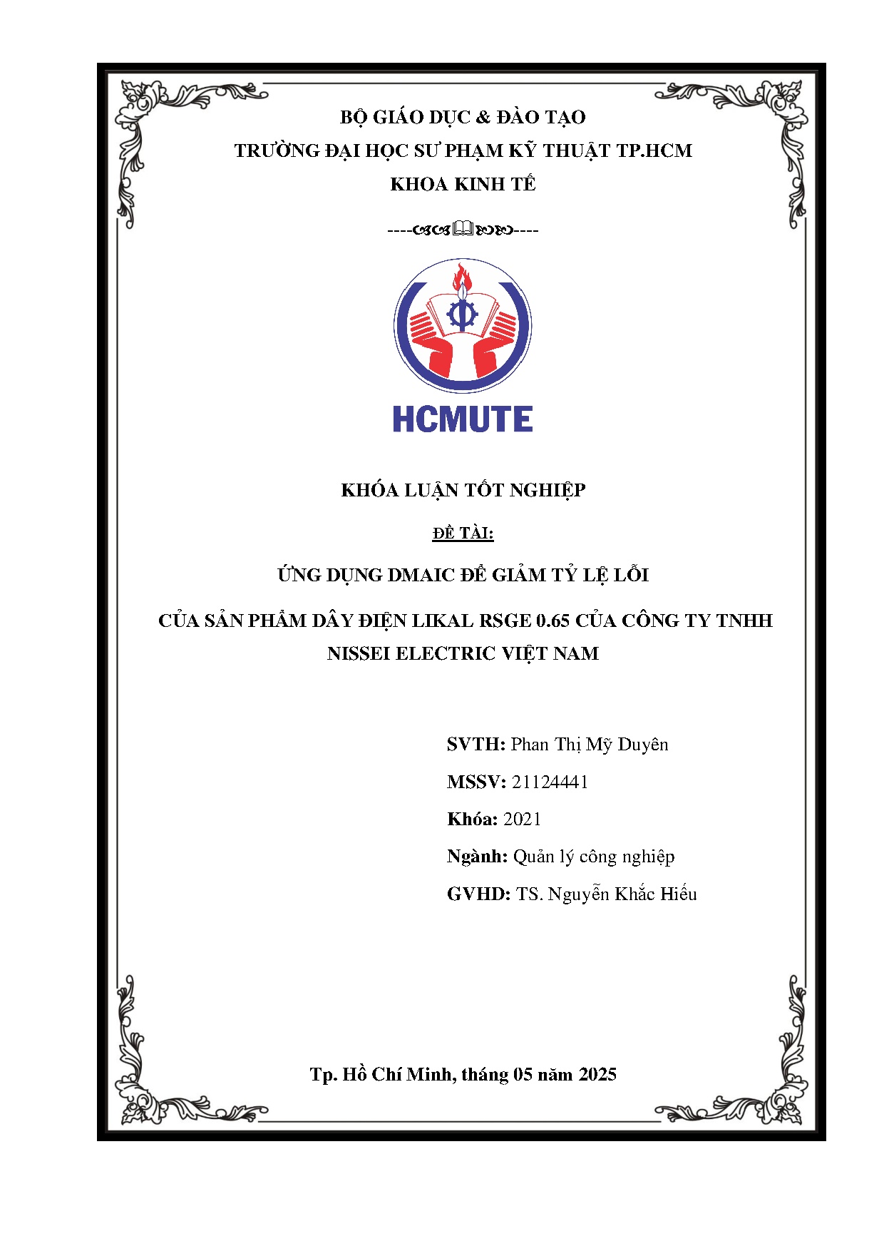 Đồ án tốt nghiệp - Ứng dụng DMAIC để giảm tỷ lệ lỗi của sản phẩm dây điện LIKAL RSGE 0.65 CCTTNEVN