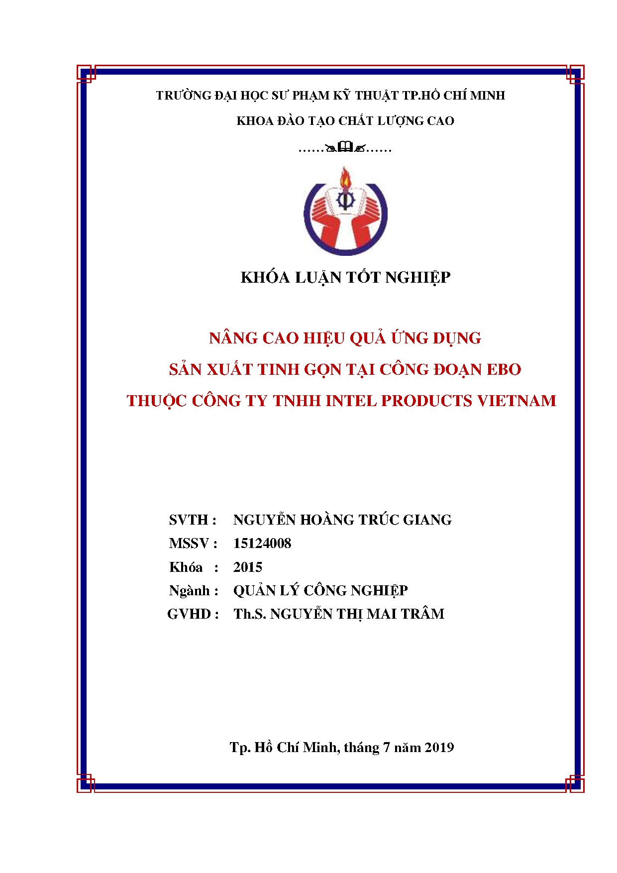 Đồ án tốt nghiệp - Nâng cao hiệu quả ứng dụng sản xuất tinh gọn tại công đoạn Ebo thuộc công ty TIPV