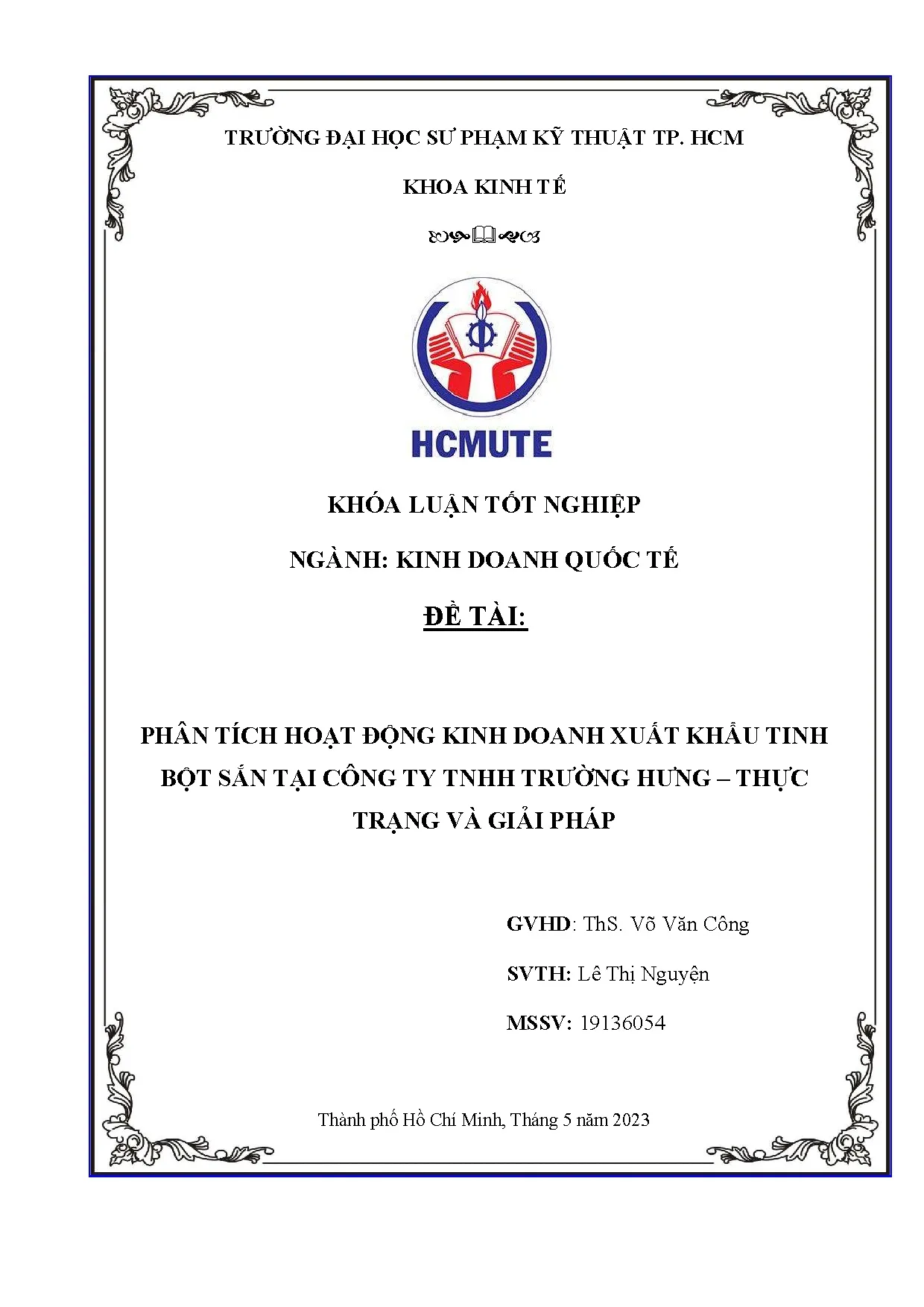 Đồ án tốt nghiệp - Phân tích hoạt động kinh doanh xuất khẩu tinh bột sắn tại Công ty TNHH TH - TTVGP