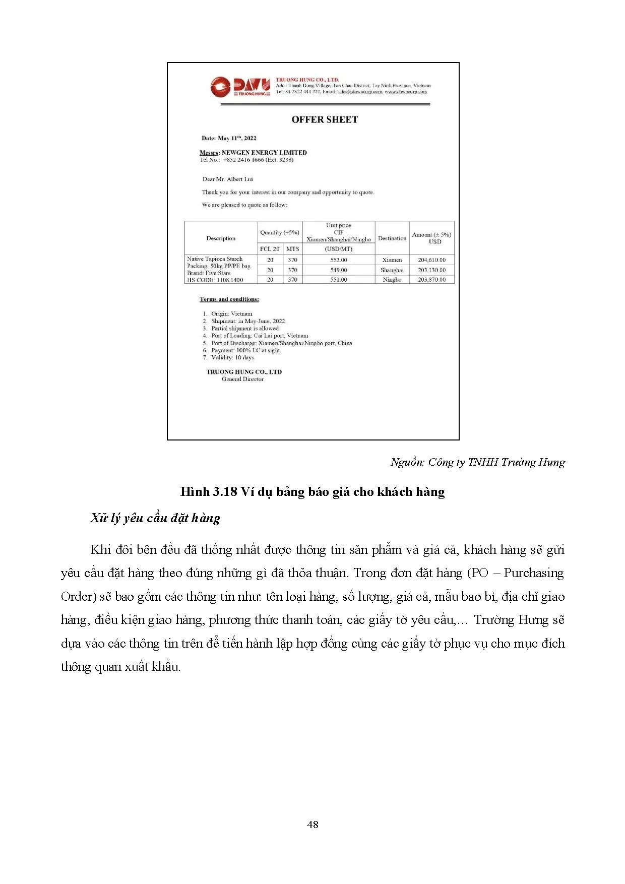 Đồ án tốt nghiệp - Phân tích hoạt động kinh doanh xuất khẩu tinh bột sắn tại Công ty TNHH TH - TTVGP - Trang 60