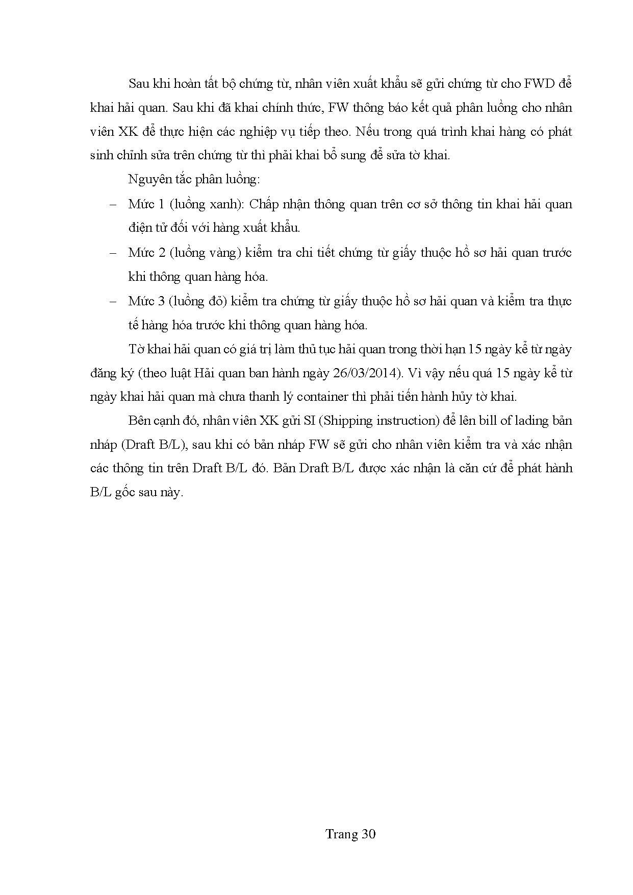 Đồ án tốt nghiệp - Hoàn thiện quy trình thực hiện hợp đồng xuất khẩu sợi bằng đường biển tại XTYHĐN - Trang 40