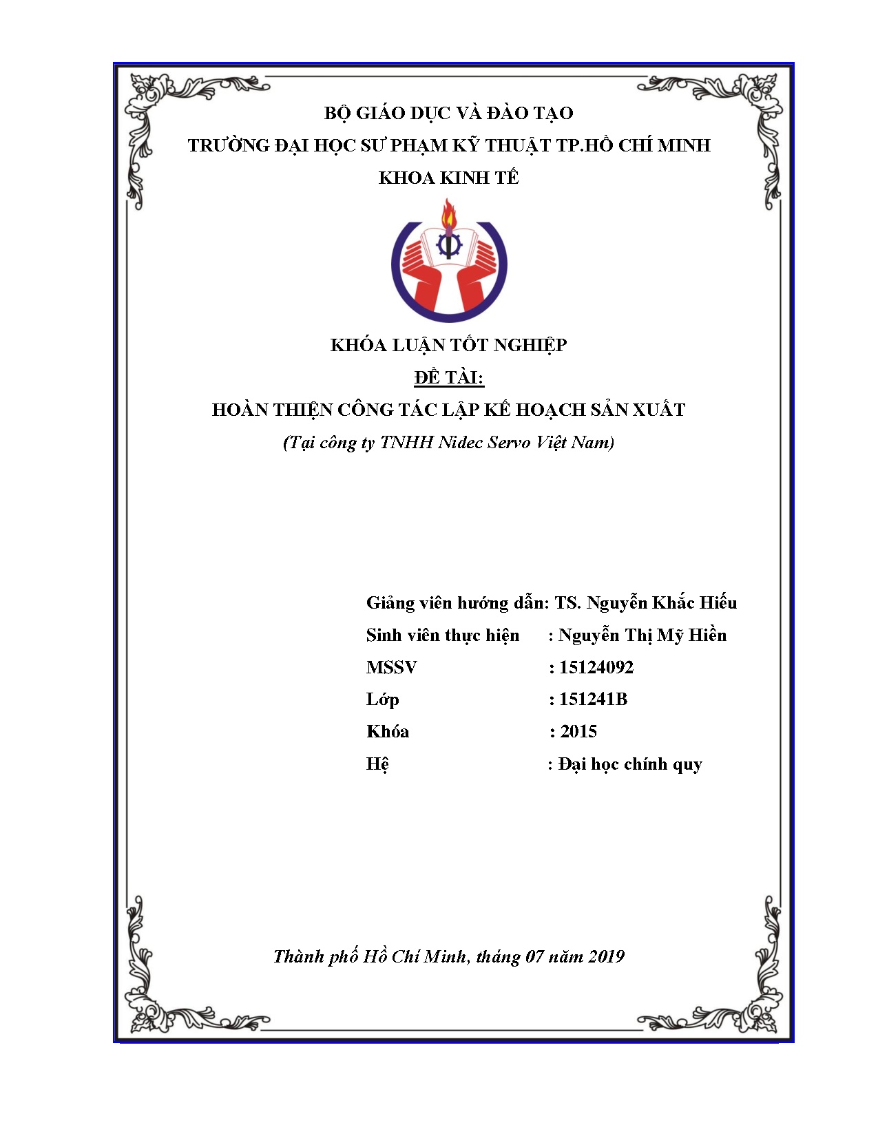 Đồ án tốt nghiệp - Hoàn thiện công tác lập kế hoạch sản xuất