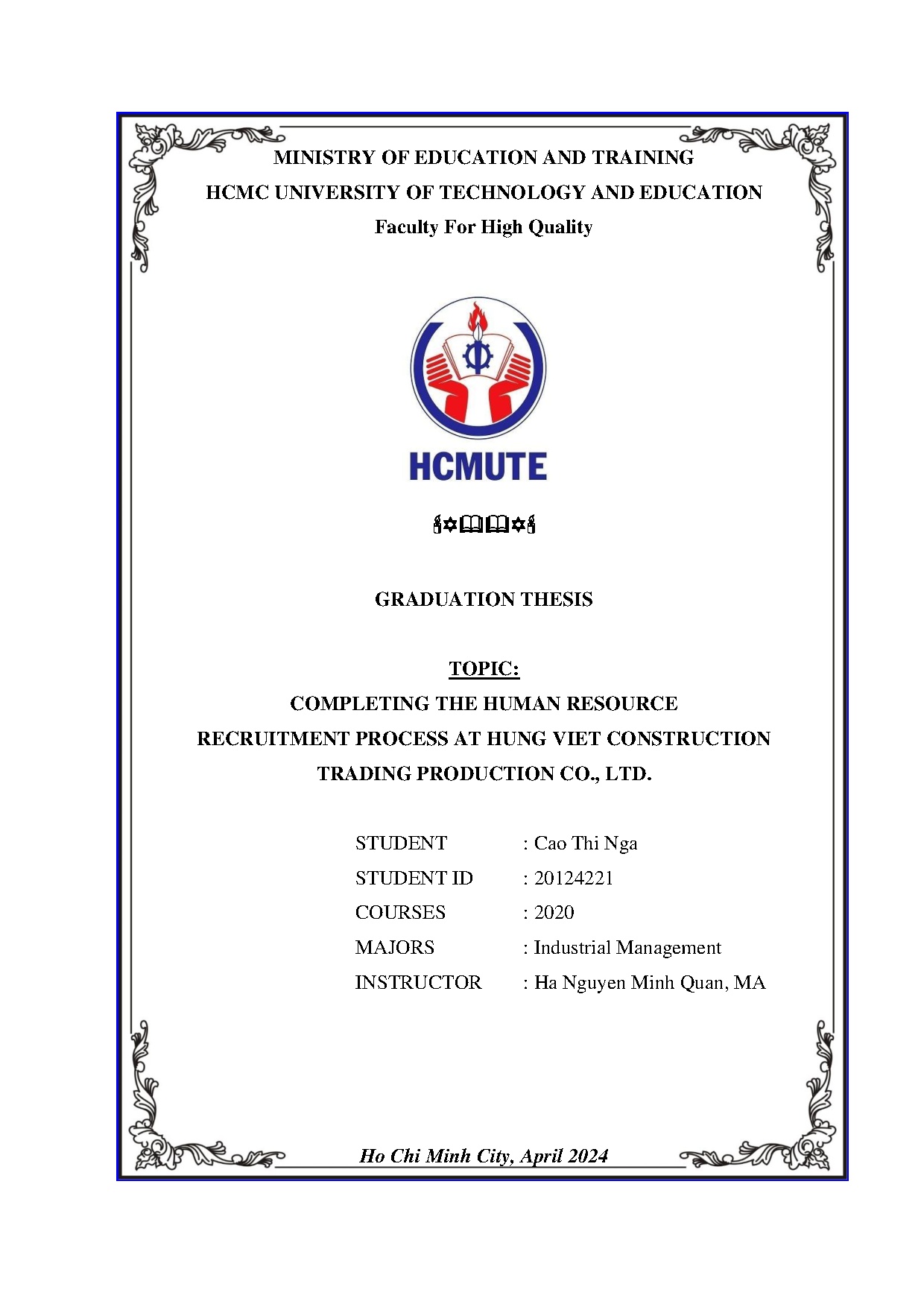 Đồ án tốt nghiệp - Completing the human resource recruitment process at Hung Viet construction TPC