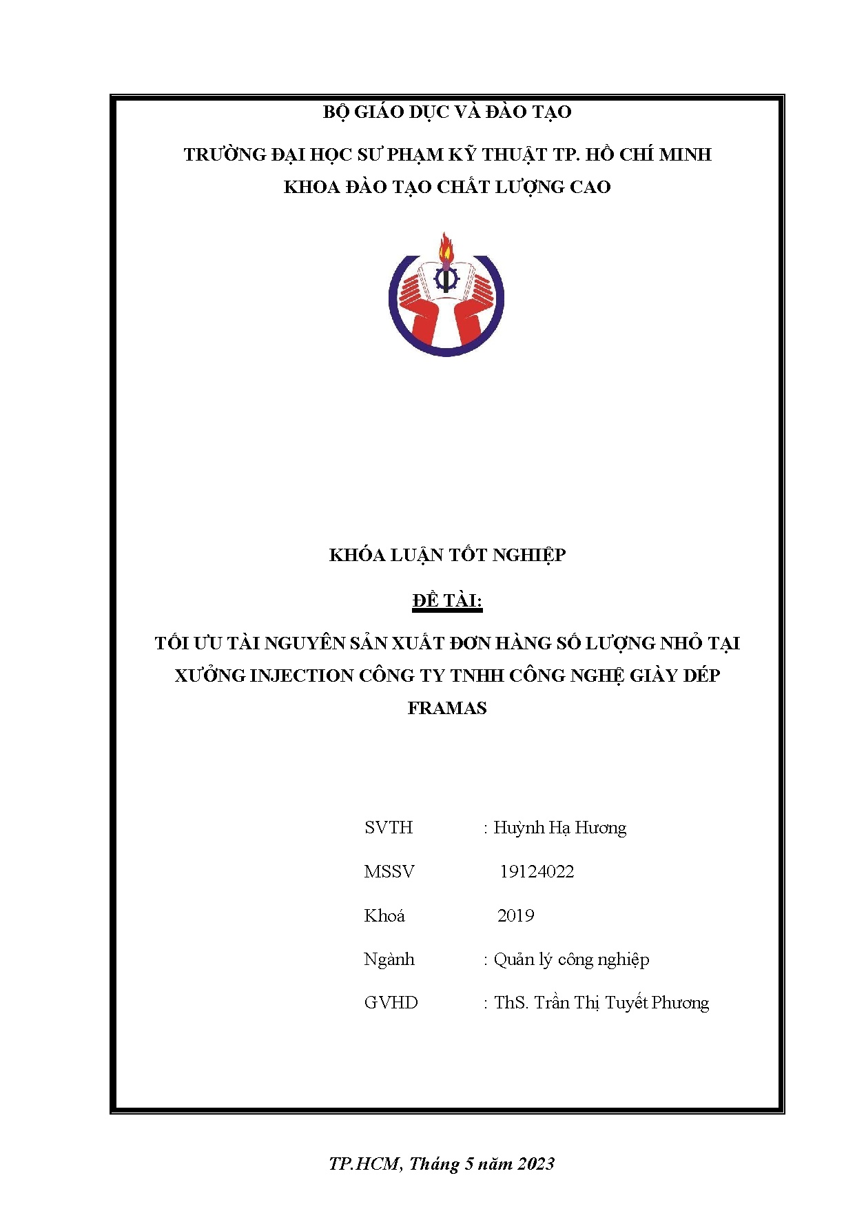 Đồ án tốt nghiệp - Tối ưu tài nguyên sản xuất đơn hàng số lượng nhỏ tại xưởng Injection Công TTCNGDF