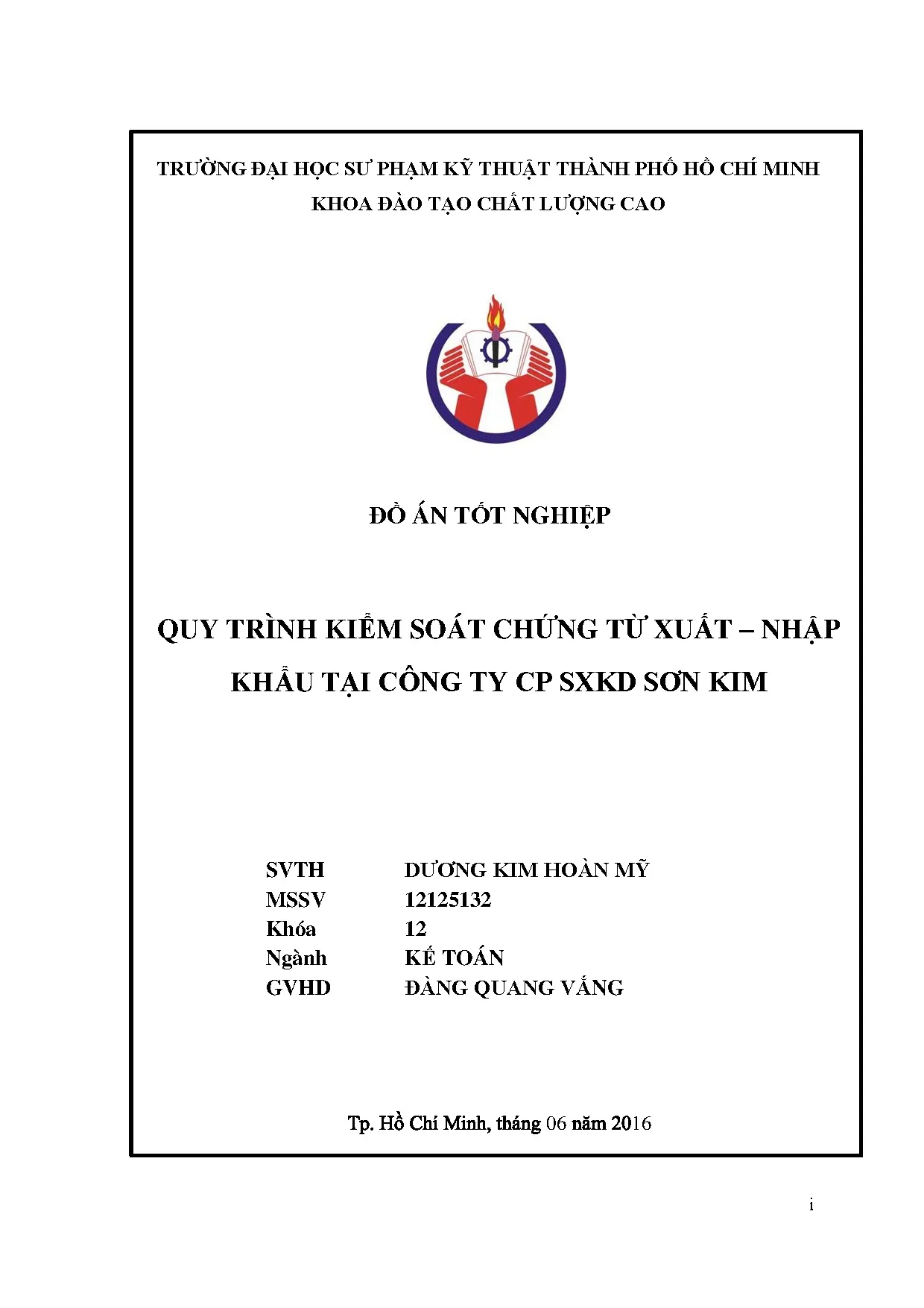 Đồ án tốt nghiệp - Quy trình kiểm soát chứng từ xuất - nhập khẩu tại Công ty Cổ Phần Sản Xuất KDSK