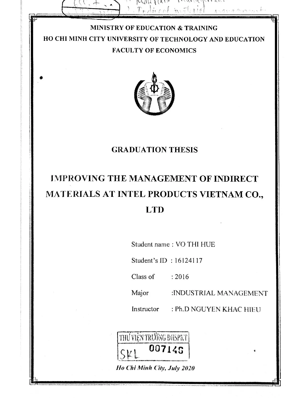 Đồ án tốt nghiệp - Improving the management of indirect materials at intel products VietNam CO., LTD