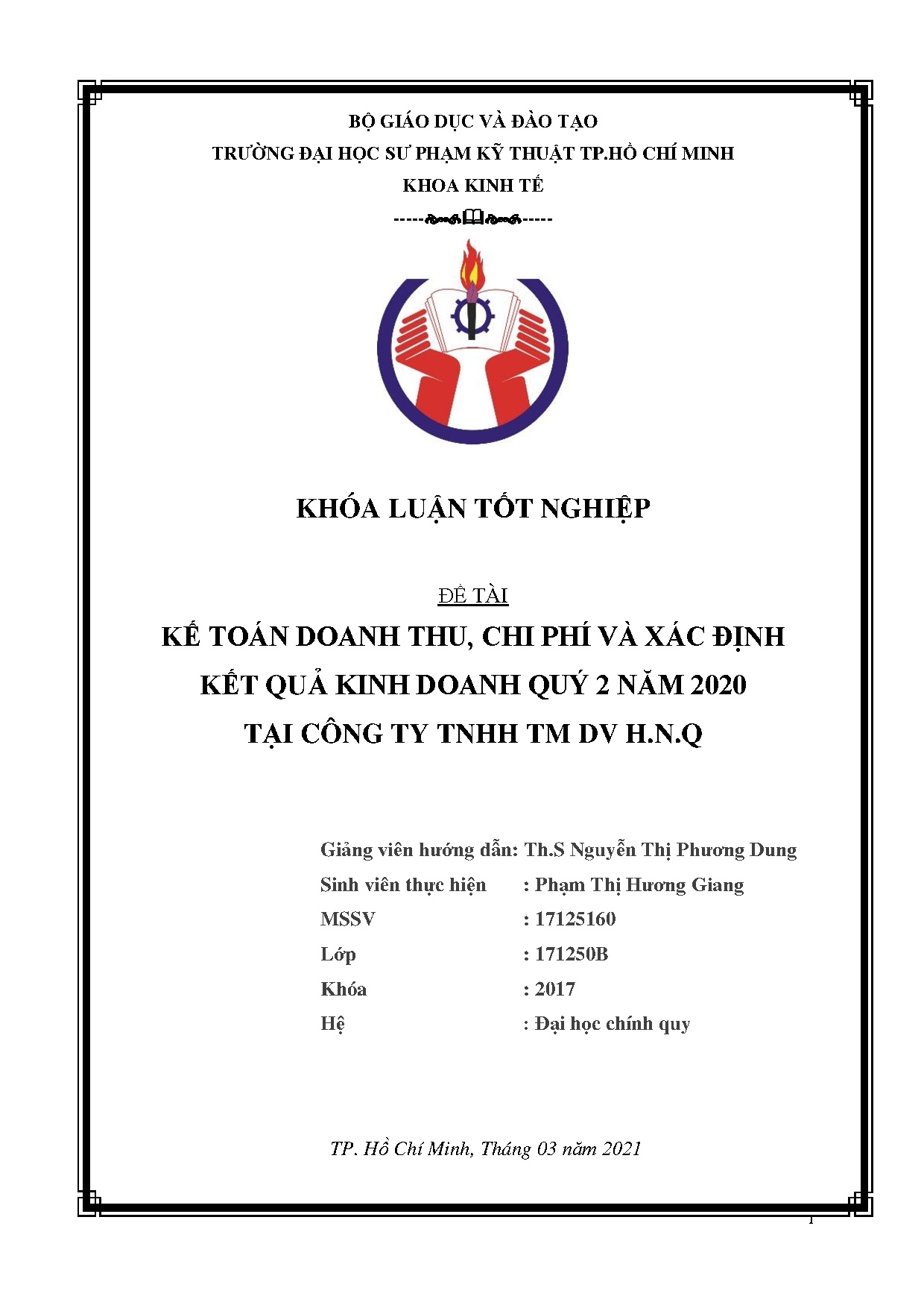 Đồ án tốt nghiệp - Kế toán doanh thu, chi phí và xác định kết quả kinh doanh quý 2 năm 2020 TCTTTDH