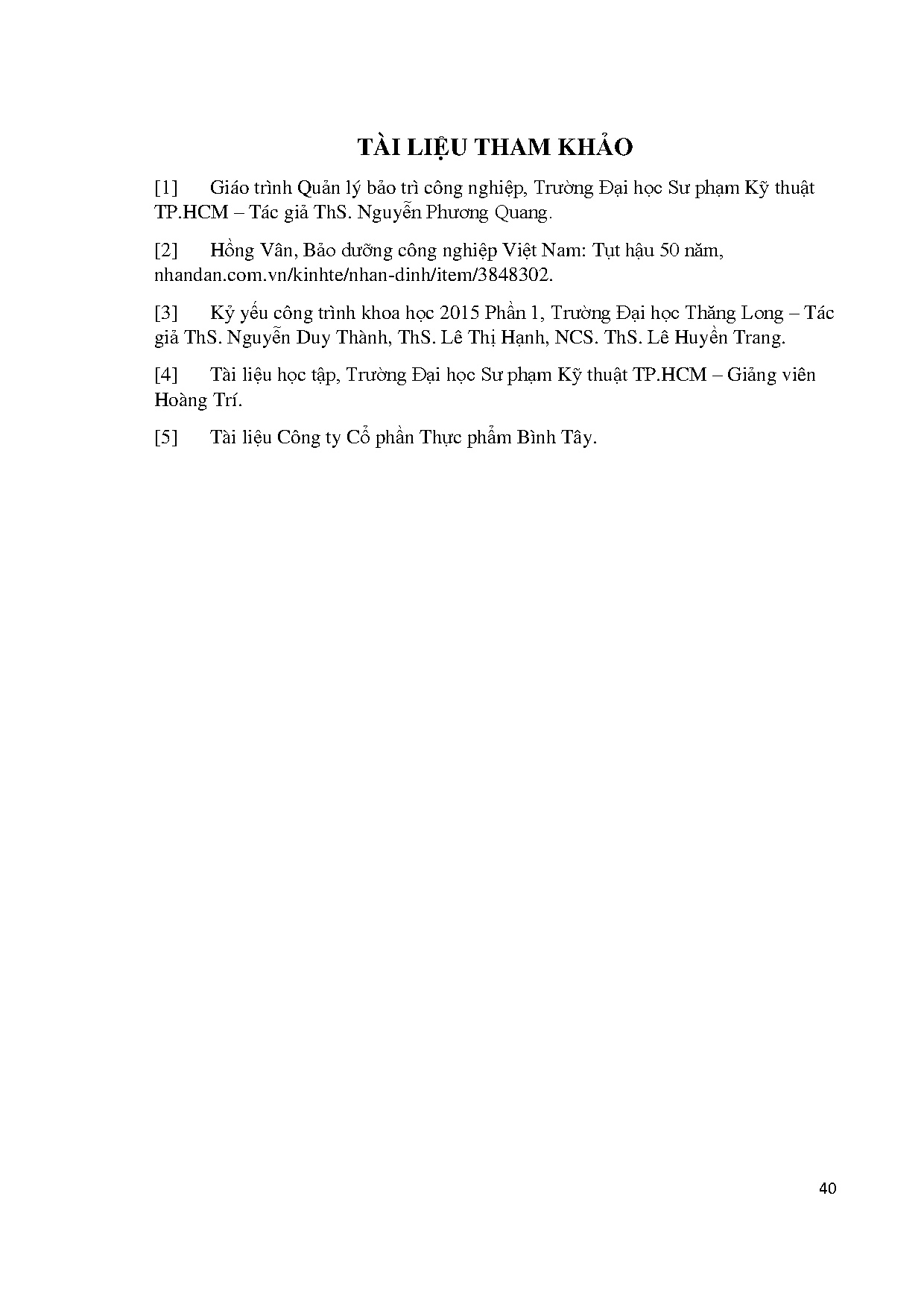 Đồ án tốt nghiệp - Phân tích thực trạng áp dụng quản lý bảo trì tại Công ty Cổ Phần Thực phẩm Bình T - Trang 45