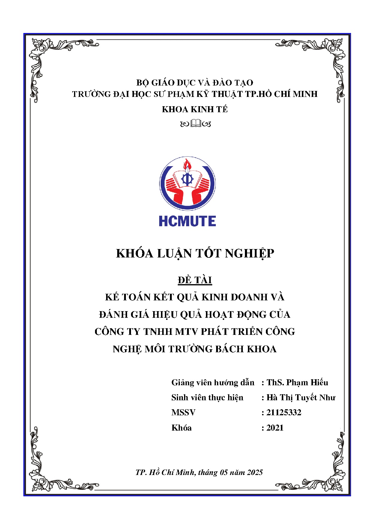 Đồ án tốt nghiệp - Kế toán kết quả kinh doanh và đánh giá hiệu quả hoạt động của Công ty TMPTCNMTBK