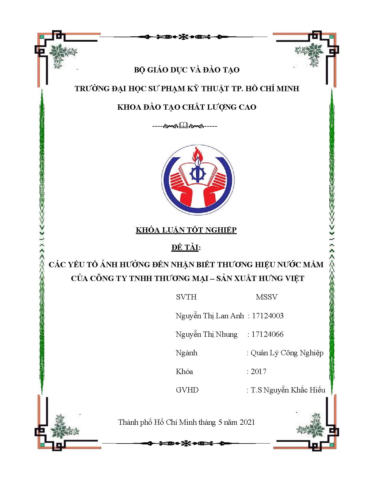 Đồ án tốt nghiệp - Các yếu tố ảnh hưởng đến nhận biết thương hiệu nước mắm của Công ty TTM - SXHV