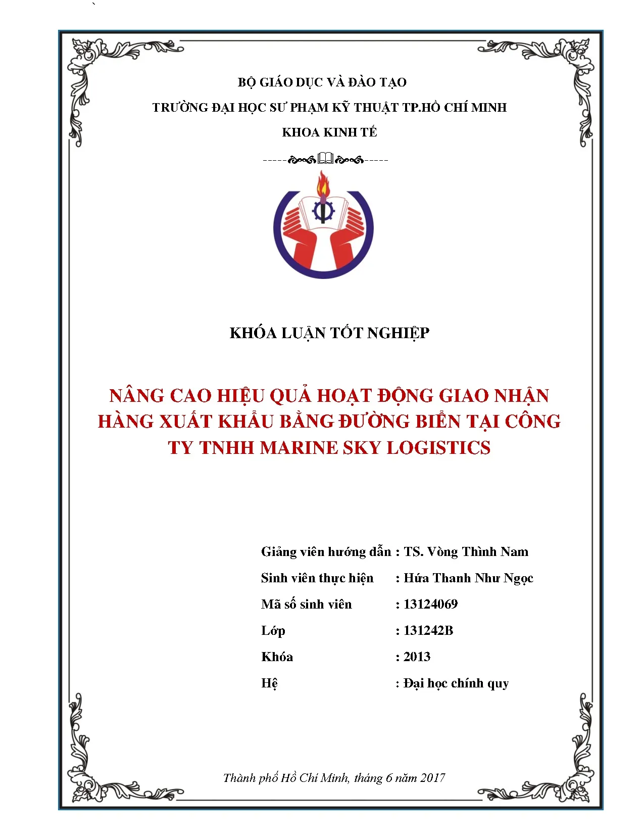 Đồ án tốt nghiệp - Nâng cao hiệu quả hoạt động giao nhận hàng xuất khẩu bằng đường biển tại CTTMSL
